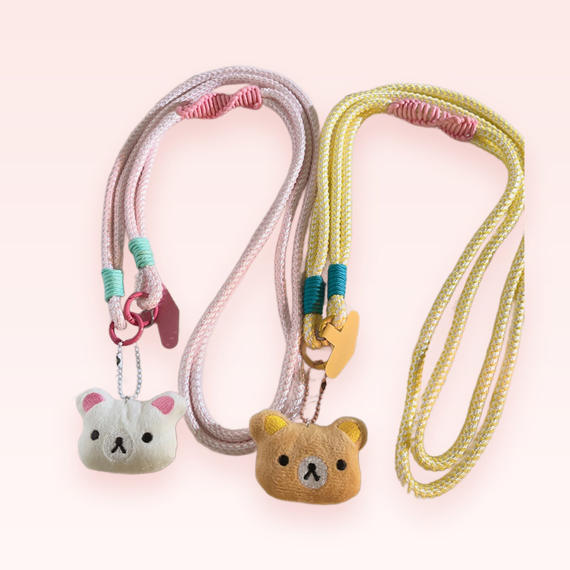 Kawaii Rilakkuma & Korilakkuma Plush Phone Lanyard | Pastel Pink & Yellow Neck Strap