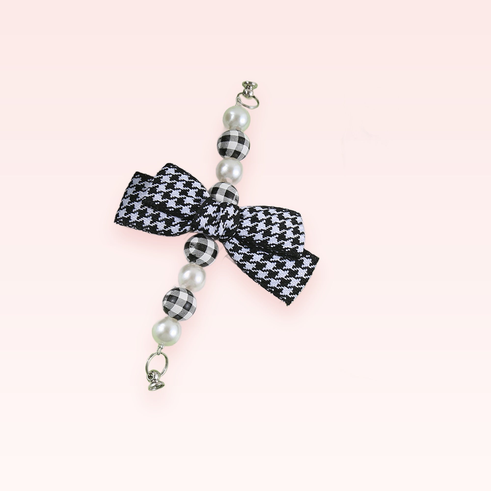 Houndstooth Bow Pearl Phone Charm Strap | Chic Wrist Lanyard