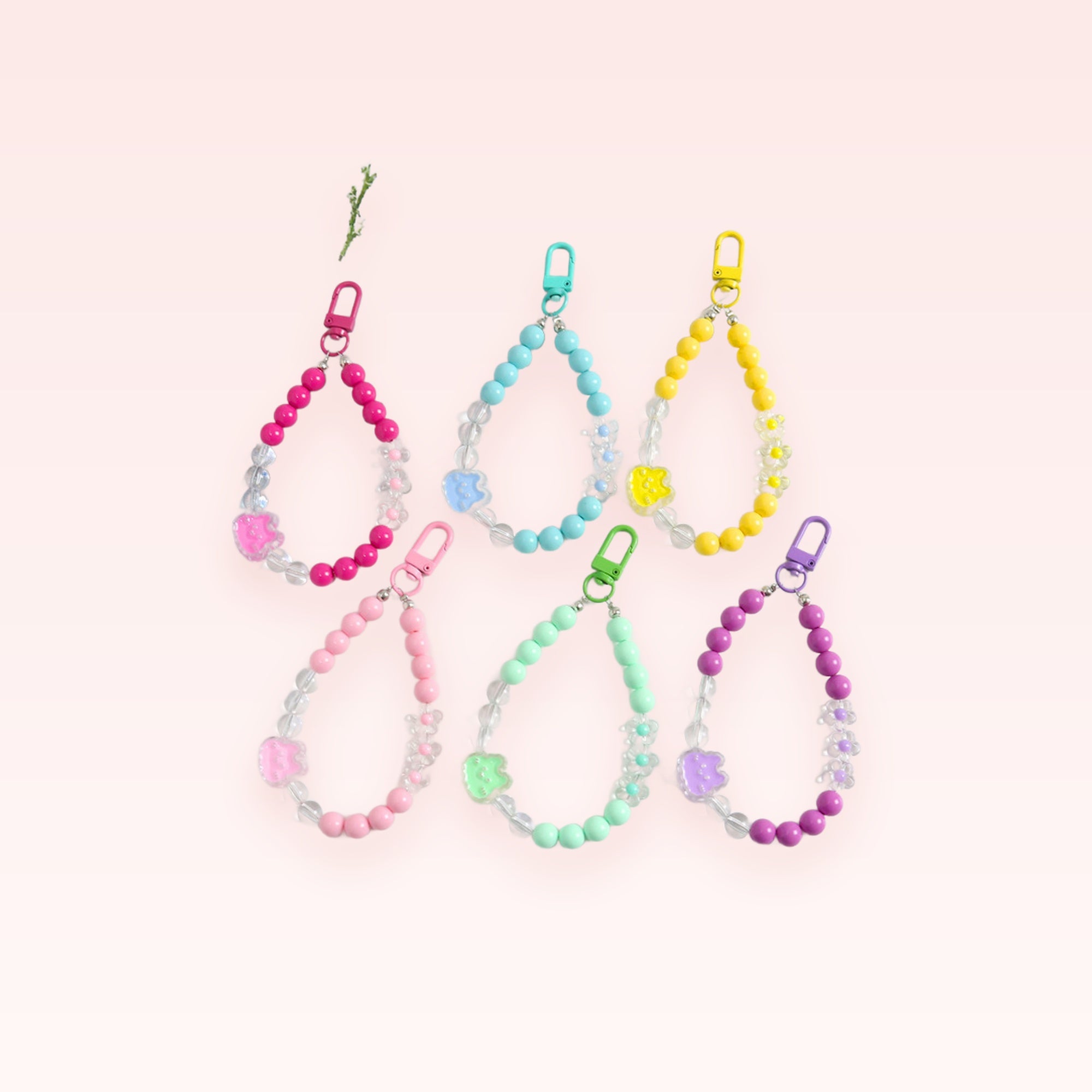 Kawaii Bear & Flower Bead Phone Charm Strap | Cute Wrist Lanyard