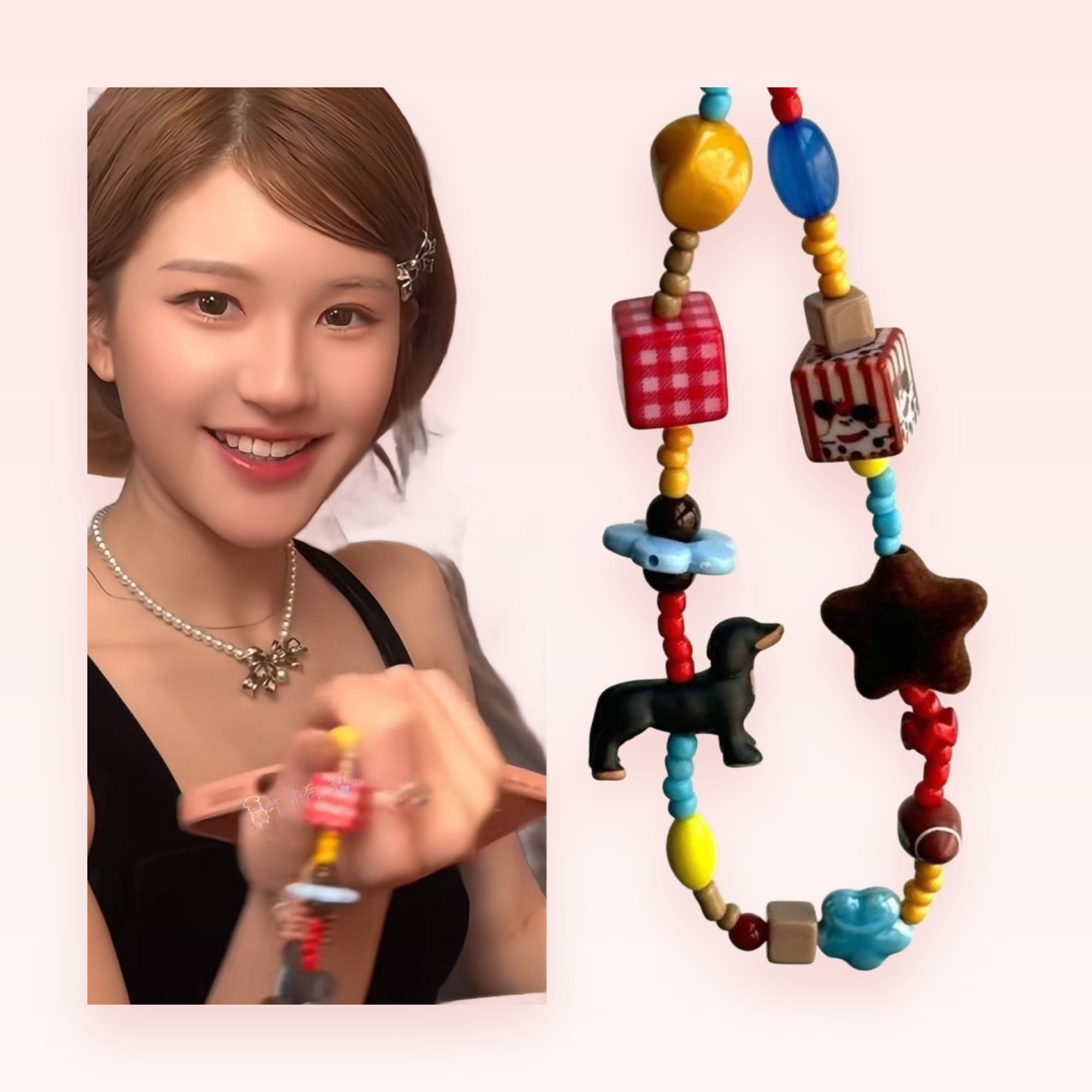 Cute Multi-Color Beaded Phone Charm | Dachshund Dog & Star Keychain Strap