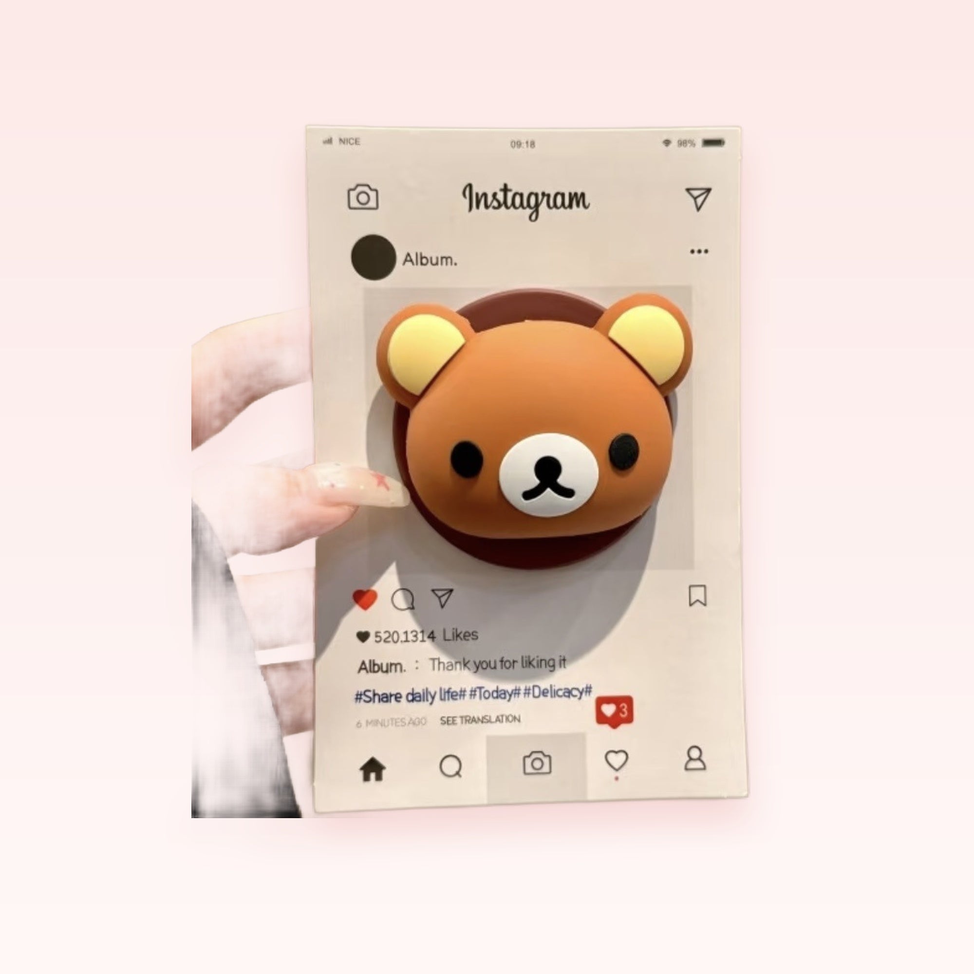 Cute Brown Bear Head Phone Grip | Kawaii Rilakkuma-style Pop Socket Stand