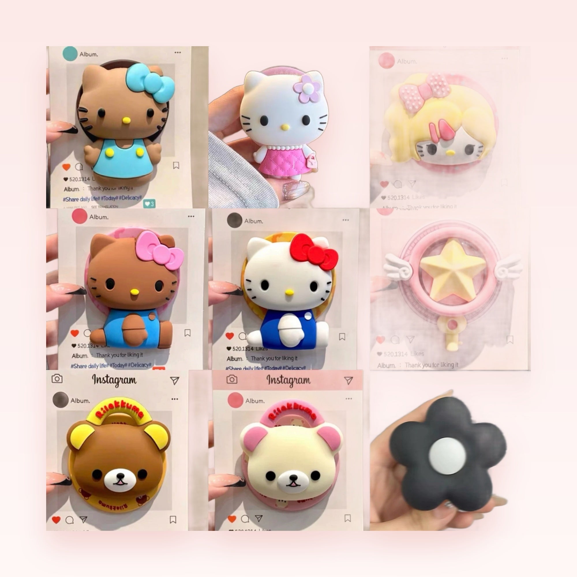 Kawaii Hello Kitty & Rilakkuma Phone Grip | Cute Cartoon Pop Socket Stand