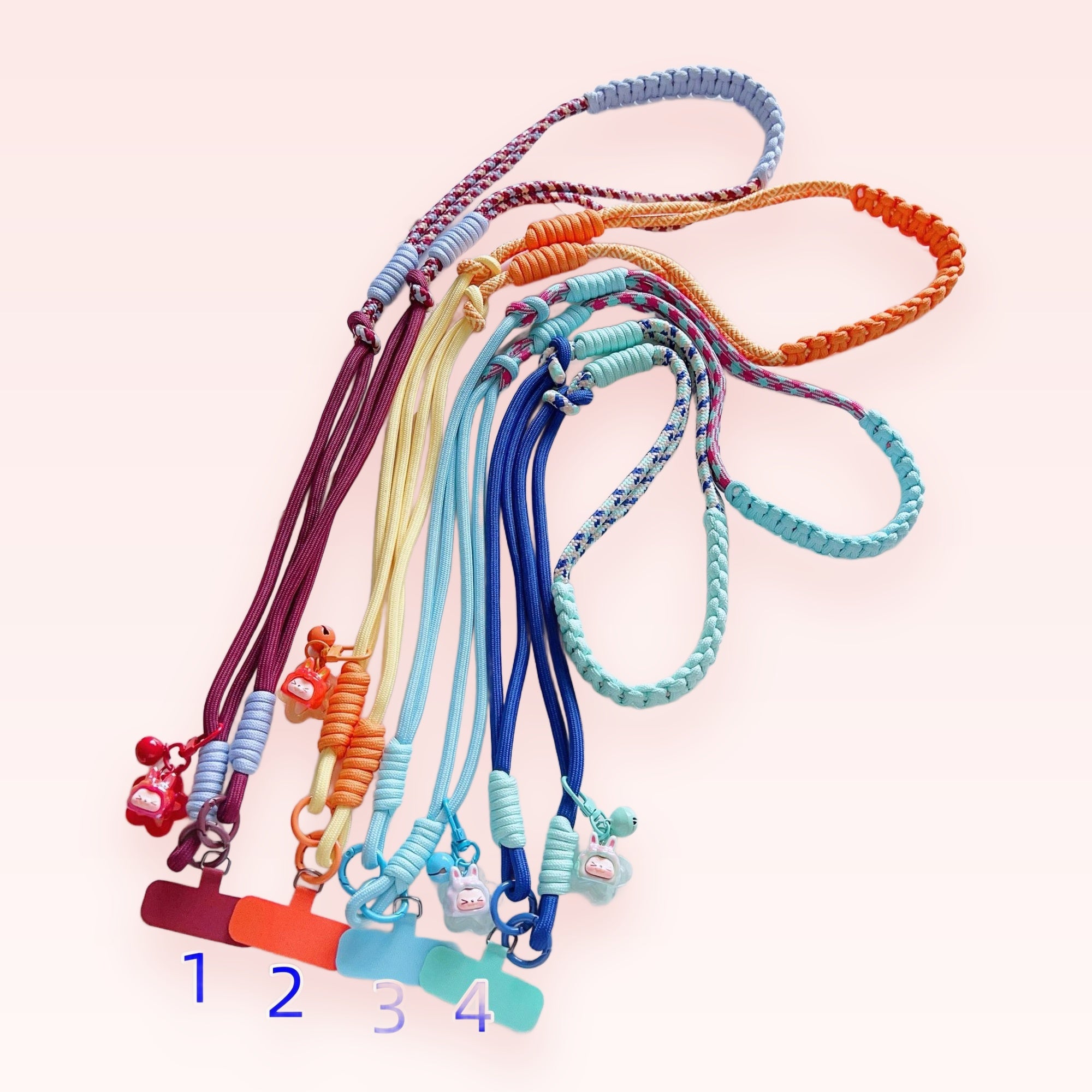 Braided Macrame Phone Lanyard Strap | Colorful Cute Bunny Charm Wristlet