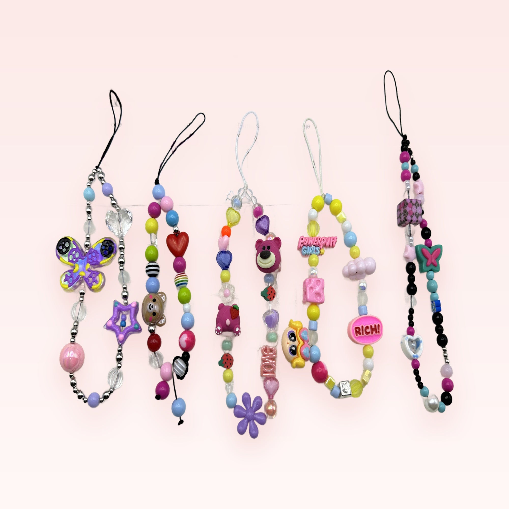 Kawaii Beaded Phone Charm Straps | Pastel Y2K Aesthetic Wrist Lanyards