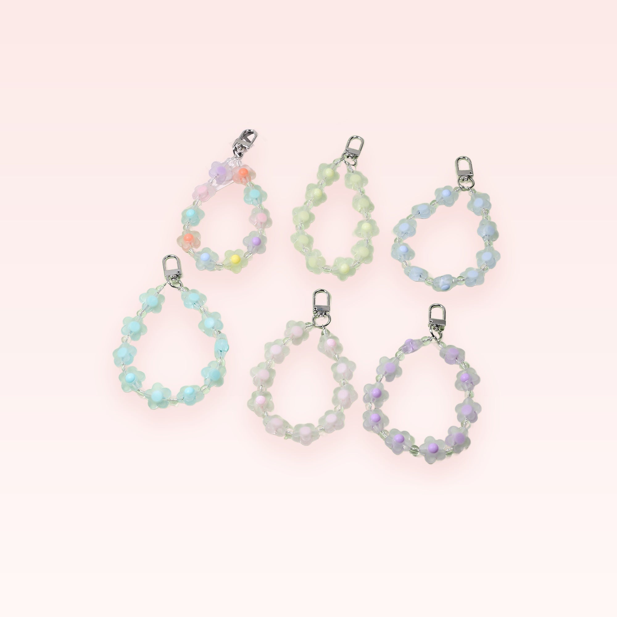 Kawaii Flower Bead Phone Charm Strap | Pastel Wrist Lanyard