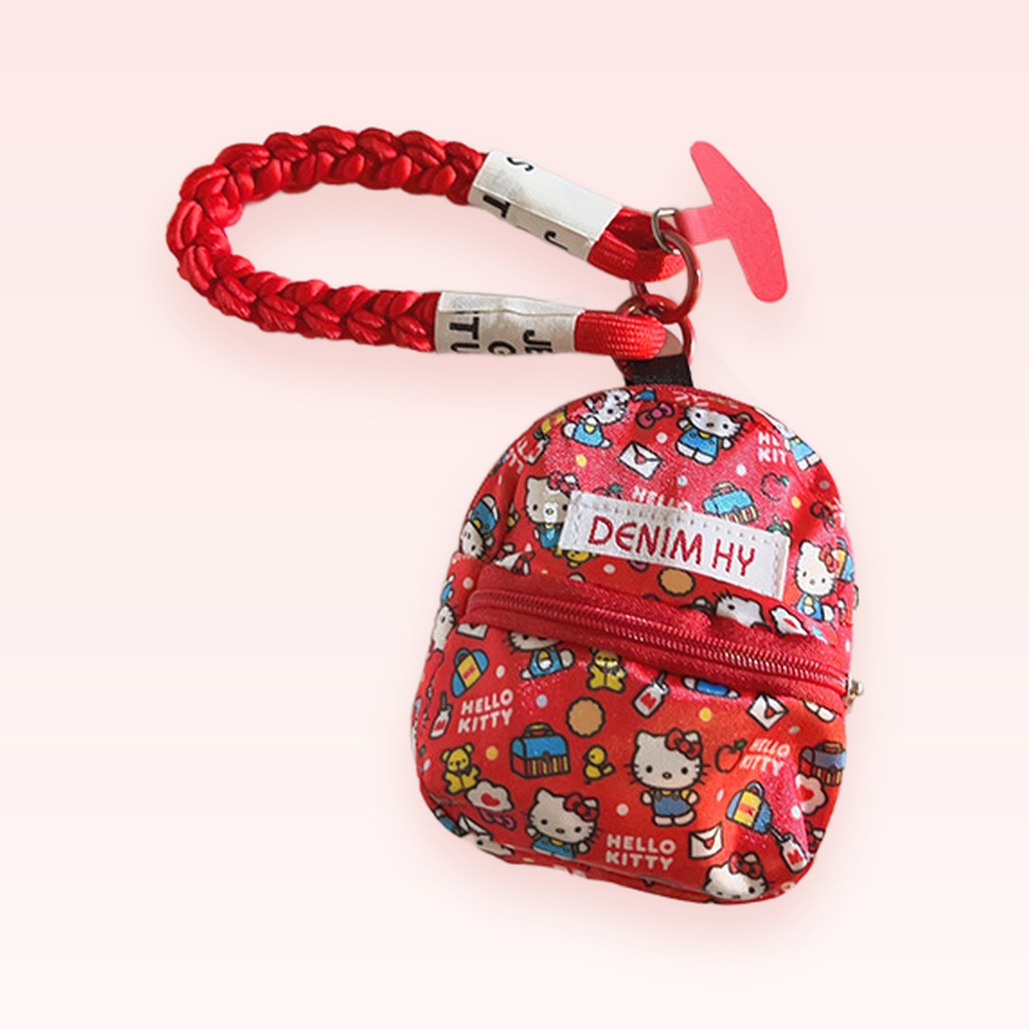 Red Braided Hello Kitty Mini Backpack Phone Charm | Cute Wrist Strap Keychain
