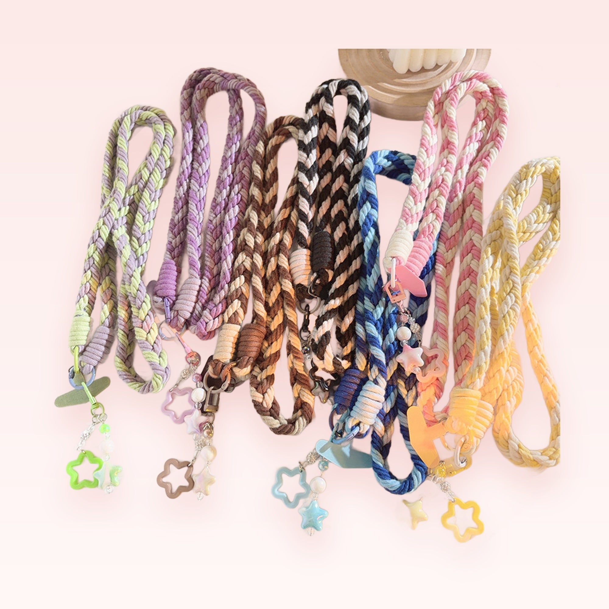 Braided Rope Phone Charm Lanyard | Cute Star & Pearl Beaded Wrist Strap