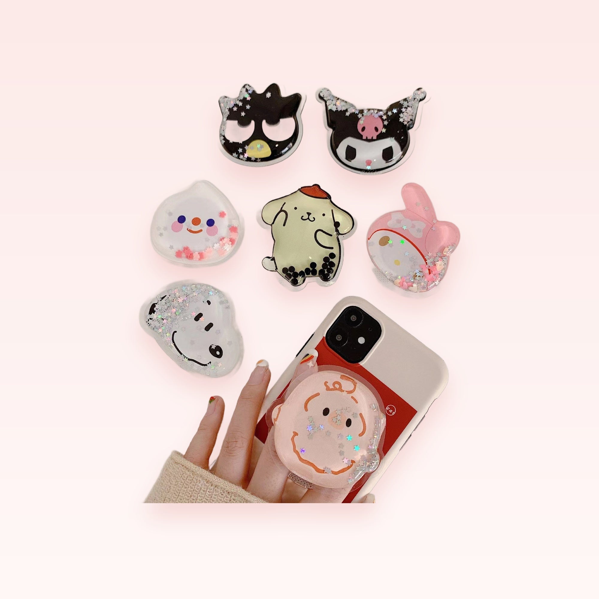 Kawaii Glitter Phone Grip | Cute Character Pop Socket