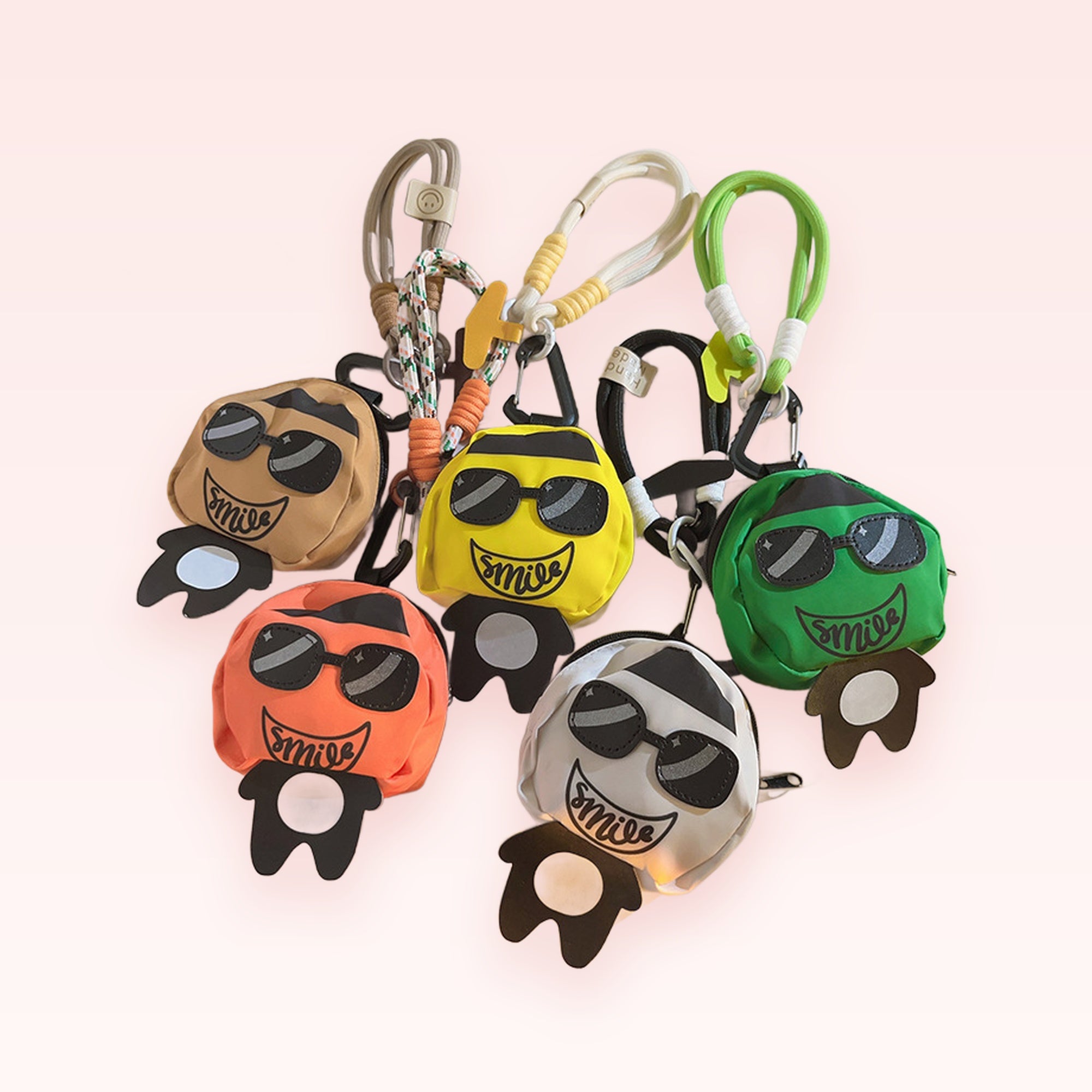 Cute Cartoon Face Pouch Phone Charm | Colorful Smile Face Mini Bag Keychain