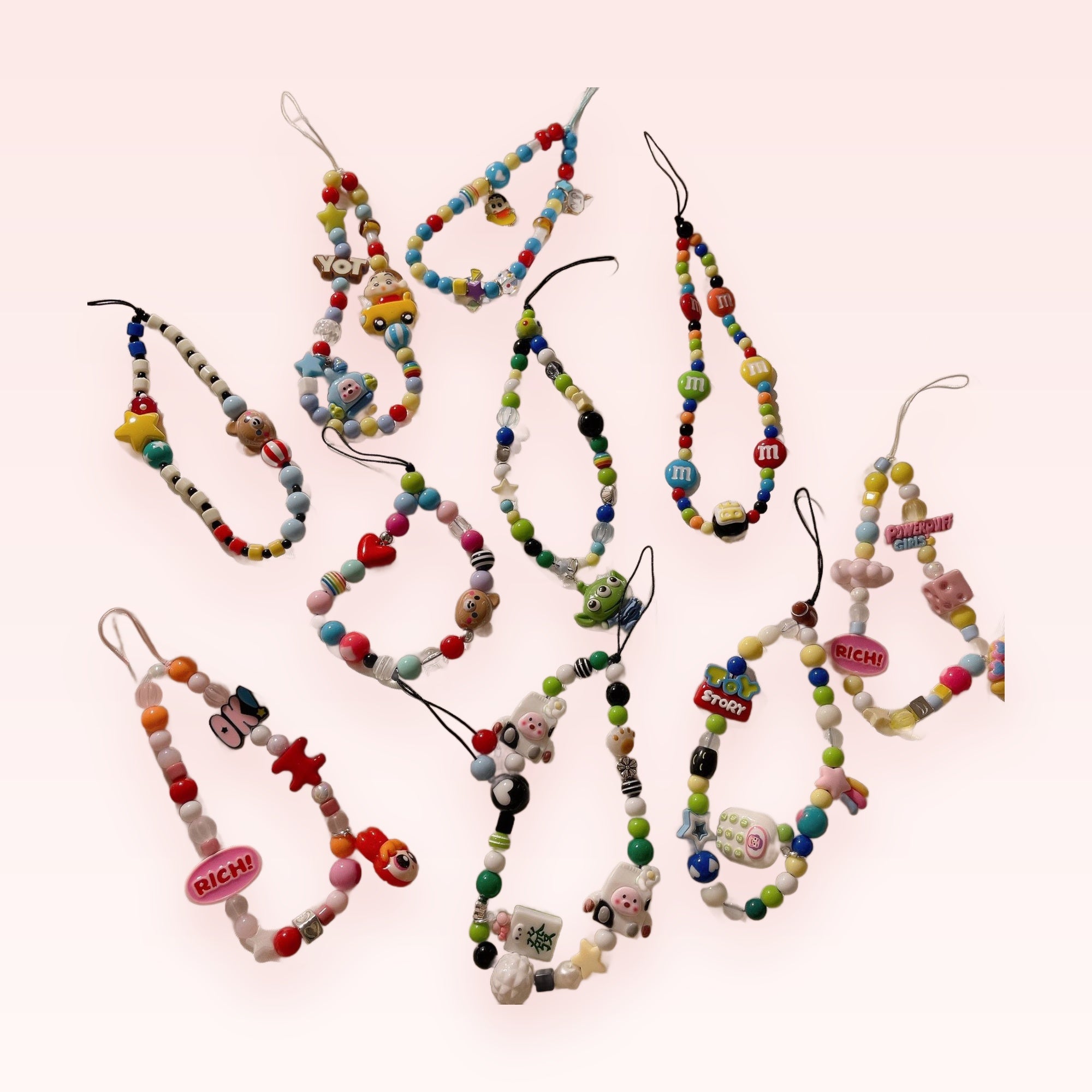 Kawaii Beaded Phone Charm Straps | Y2K Aesthetic Colorful Wrist Lanyards with Charms