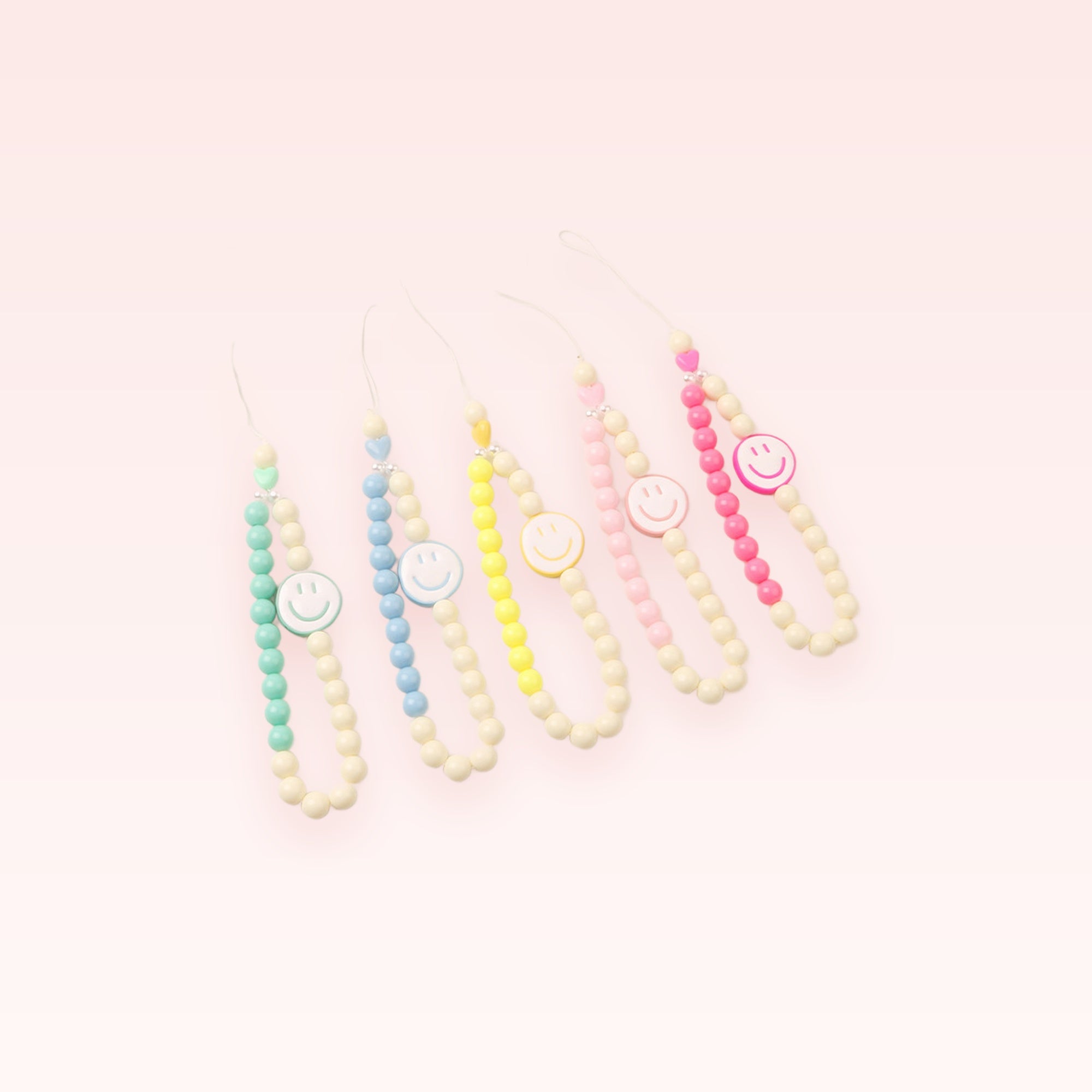 Smiley Face Bead Phone Charm Strap | Pastel Wrist Lanyard