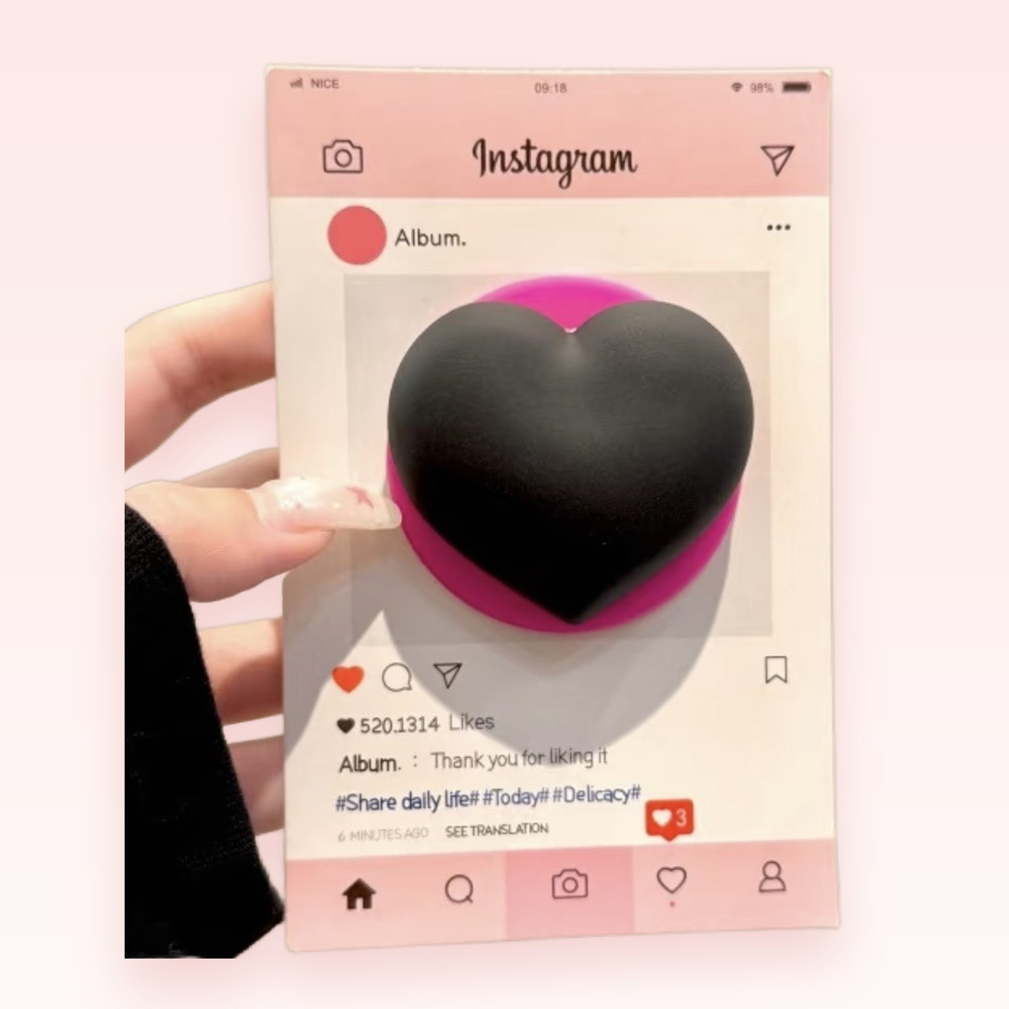 Black Heart Instagram Post Phone Grip | Aesthetic Pop Socket Stand