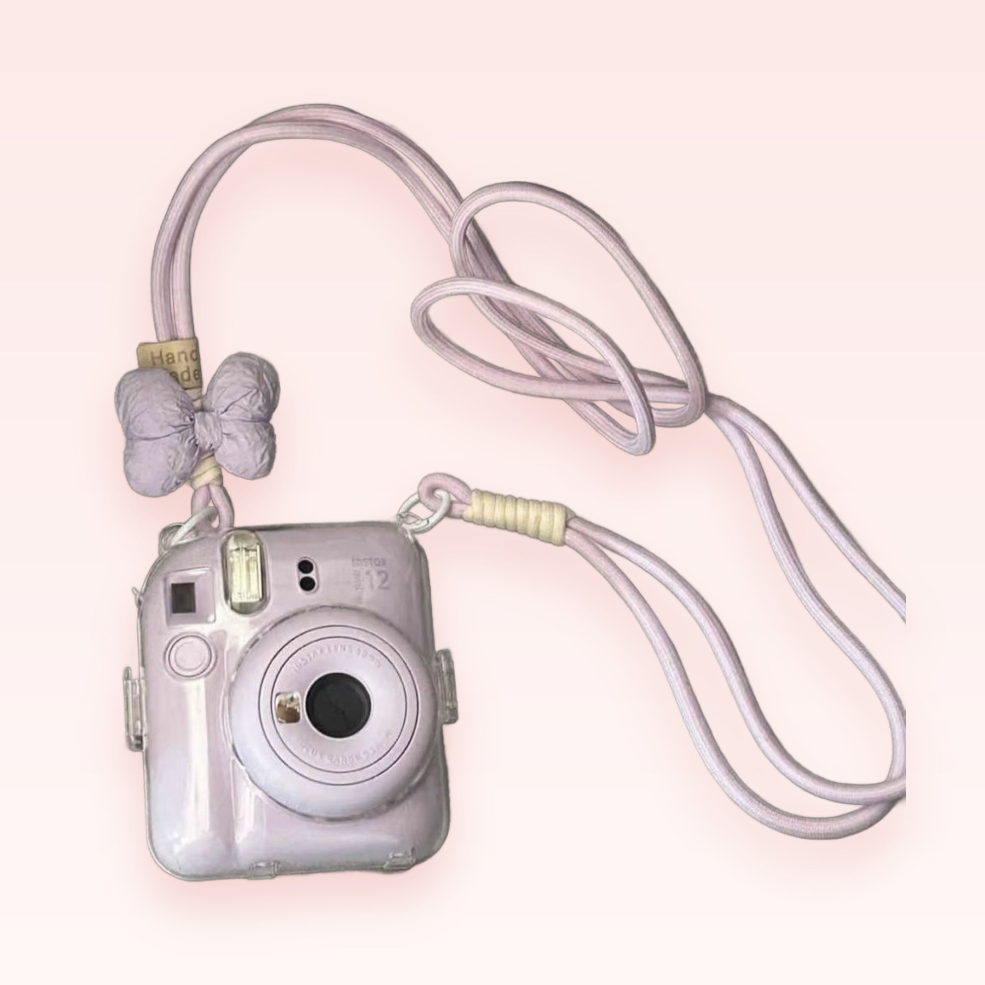 Lilac Bow & Handmade Tag Camera Lanyard | Cute Pastel Instax Mini Strap