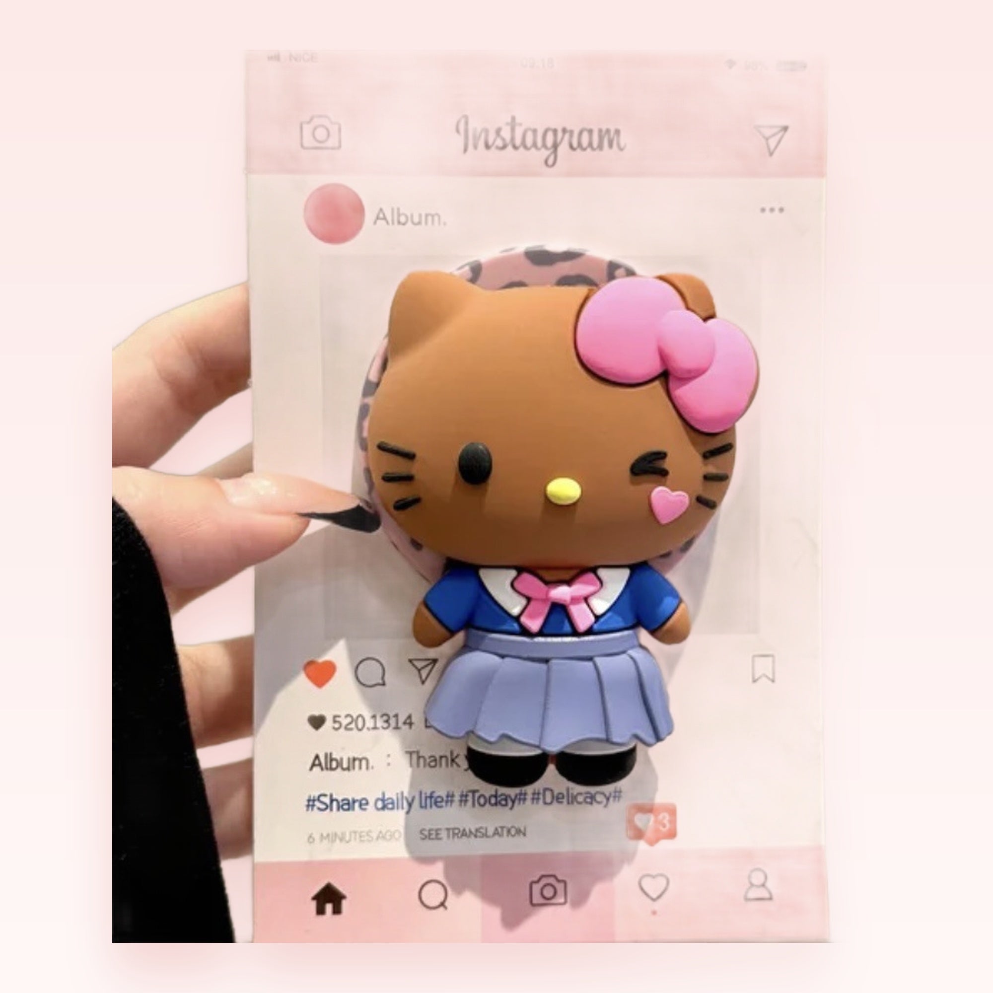 Kawaii Hello Kitty Instagram Phone Grip | Cute Brown Kitty Pop Socket Stand