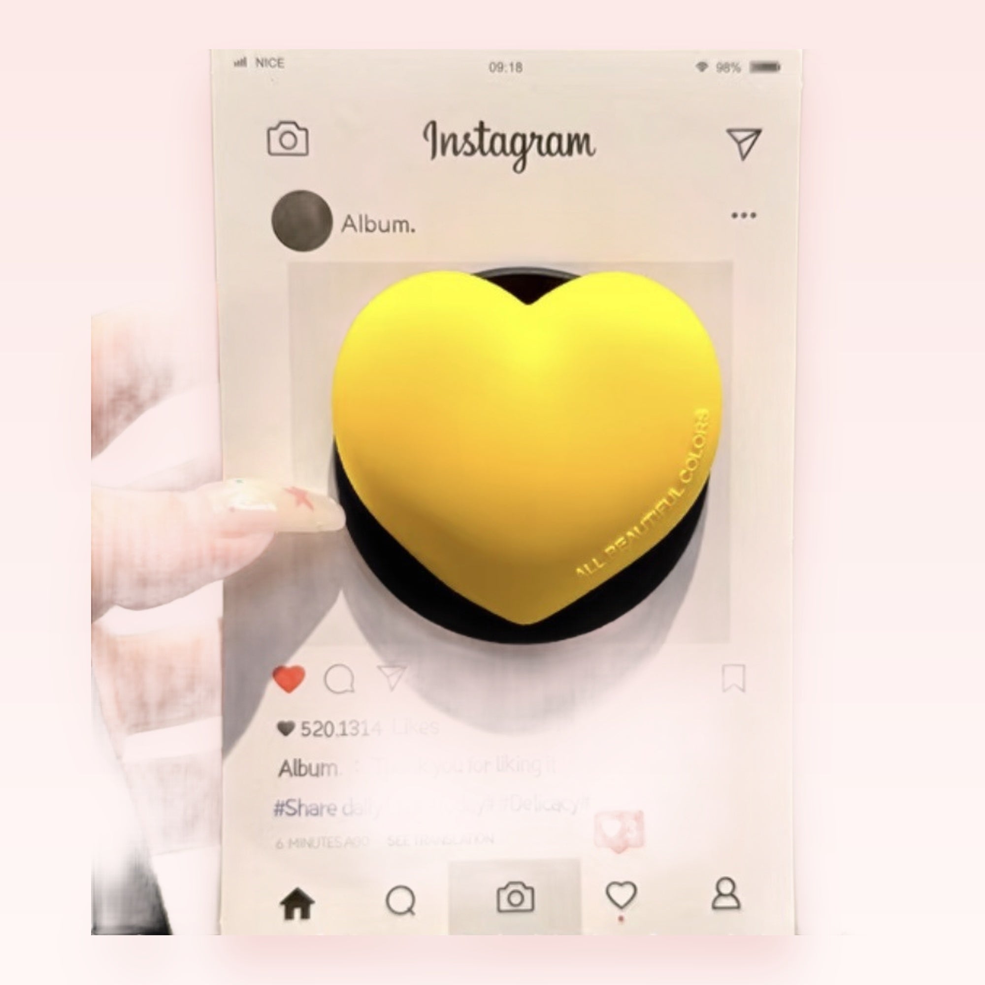 Cute Yellow Heart Instagram Phone Grip | Aesthetic Pop Socket Stand