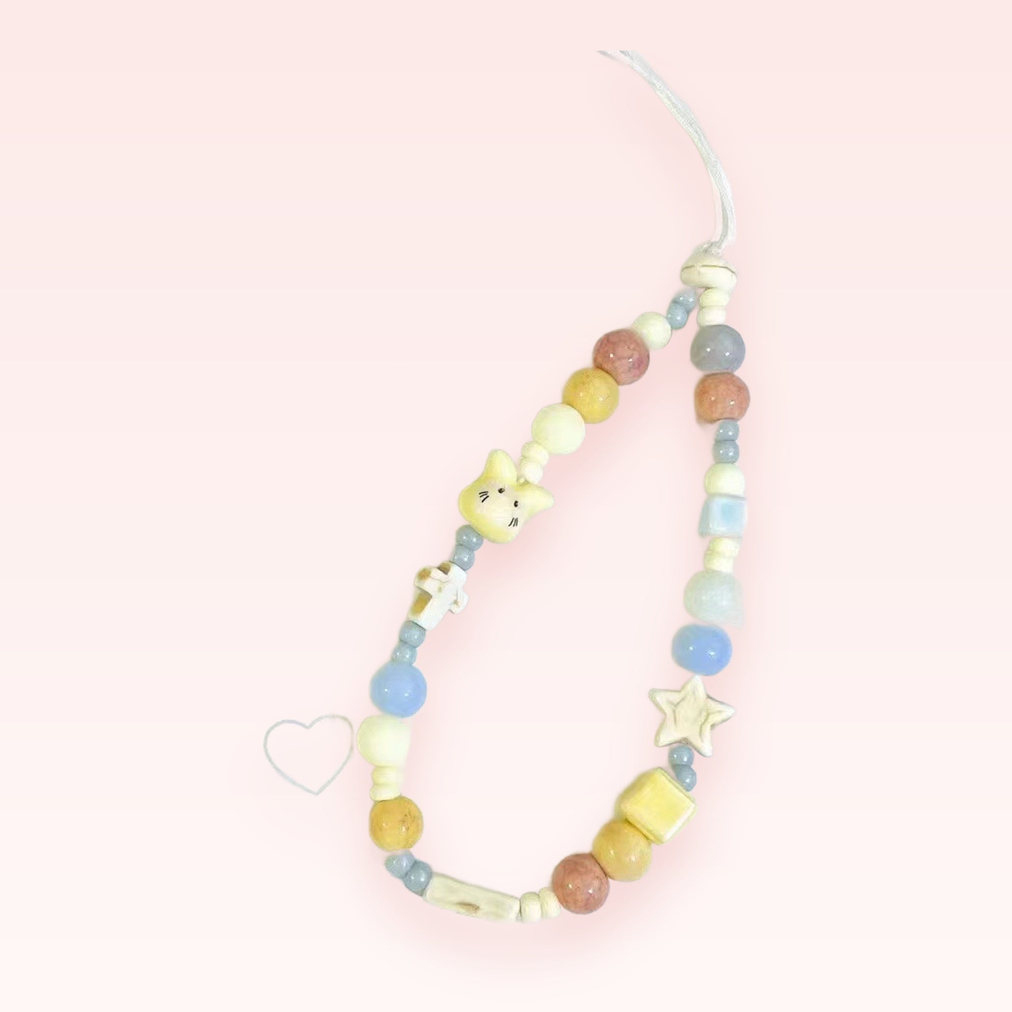 Kawaii Pastel Beaded Phone Charm Strap with Bunny & Star Pendants | Cute Wrist Lanyard