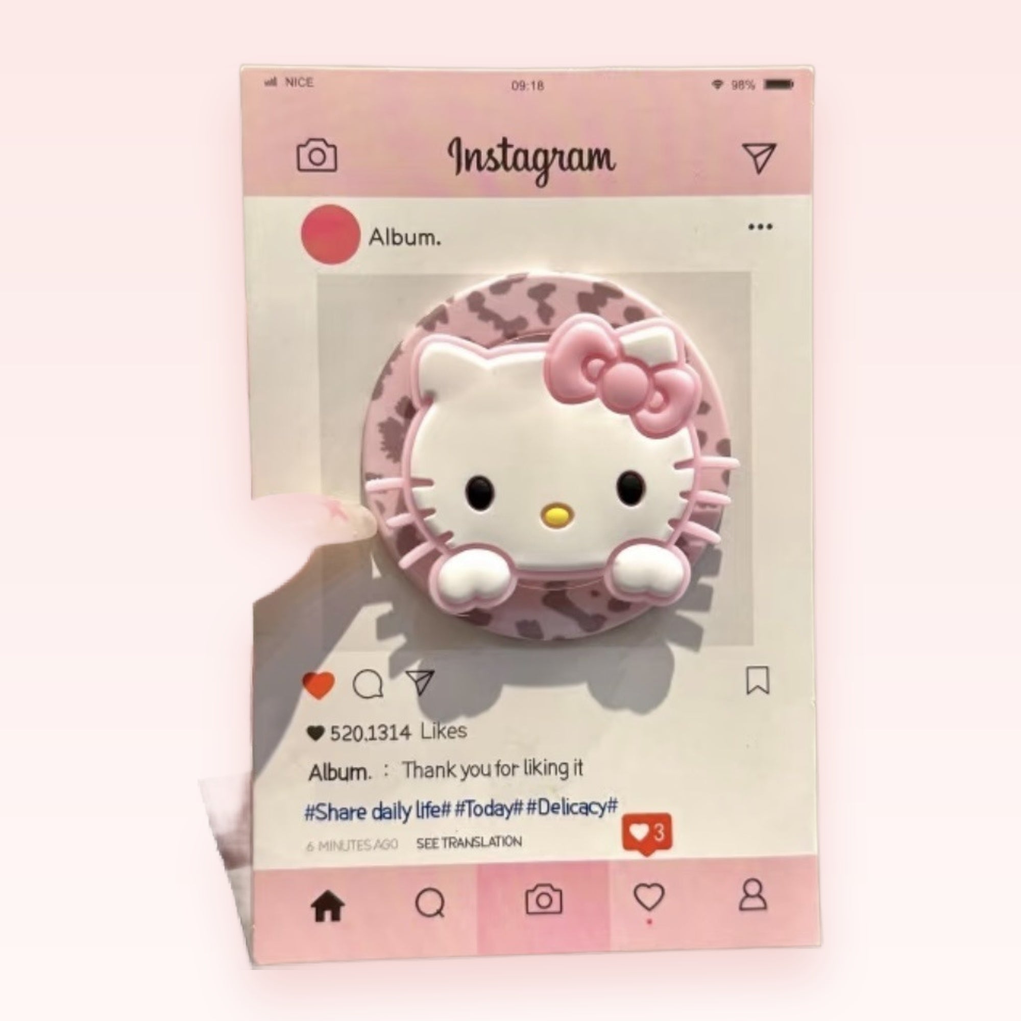 Pink Hello Kitty Leopard Print Phone Grip | Kawaii Pop Socket Stand