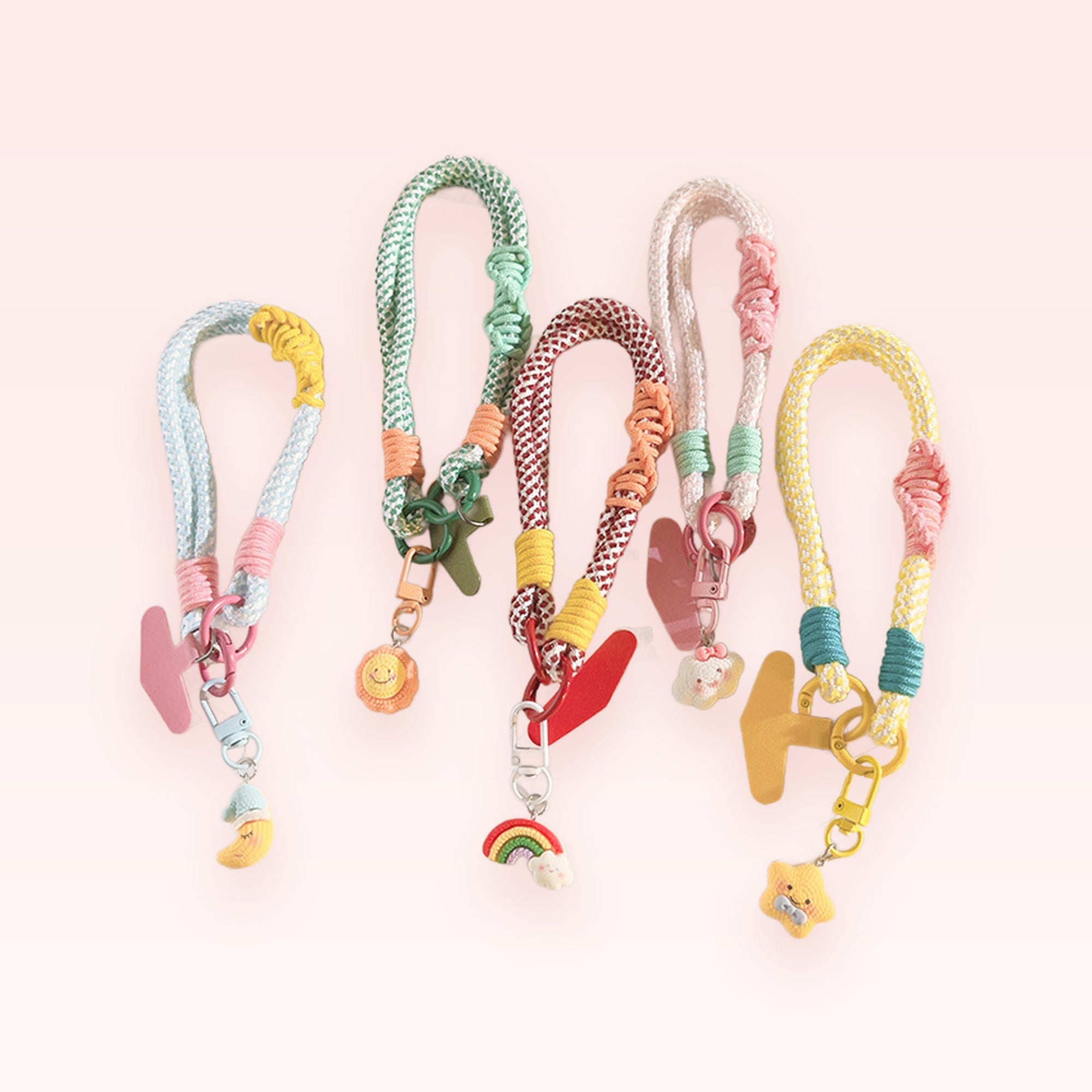 Colorful Braided Rope Phone Charm Wristlet | Cute Rainbow & Star Keychains