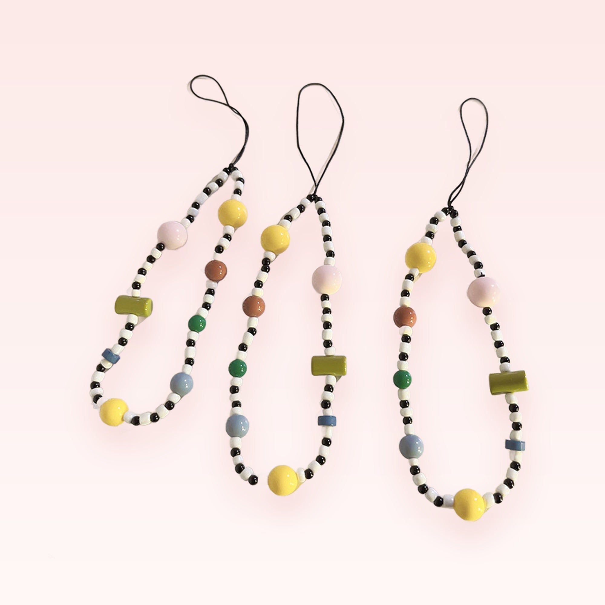 Aesthetic Beaded Phone Charm Strap | Colorful Geometric & Round Bead Wrist Lanyard