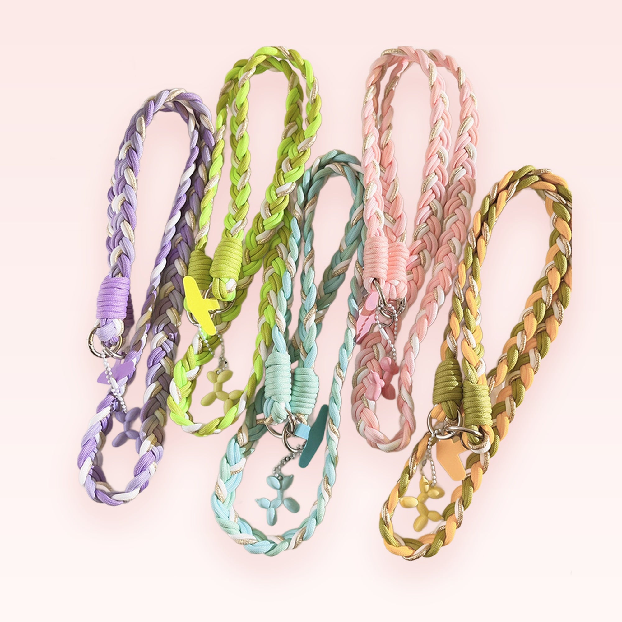 Braided Lanyard Phone Charm Strap with Balloon Dog & Butterfly Charms | Pastel Aesthetic
