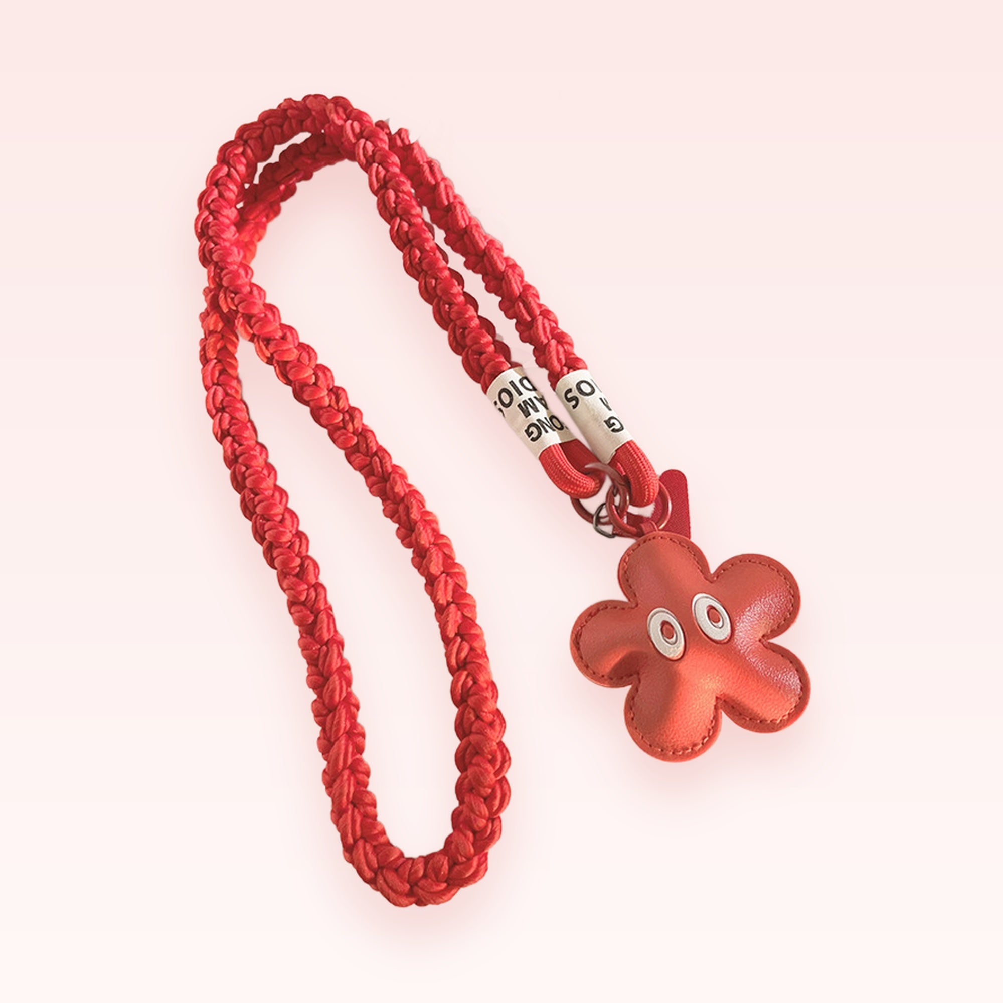 Red Braided Lanyard Phone Charm | Cute Flower Eyeball Keychain Strap