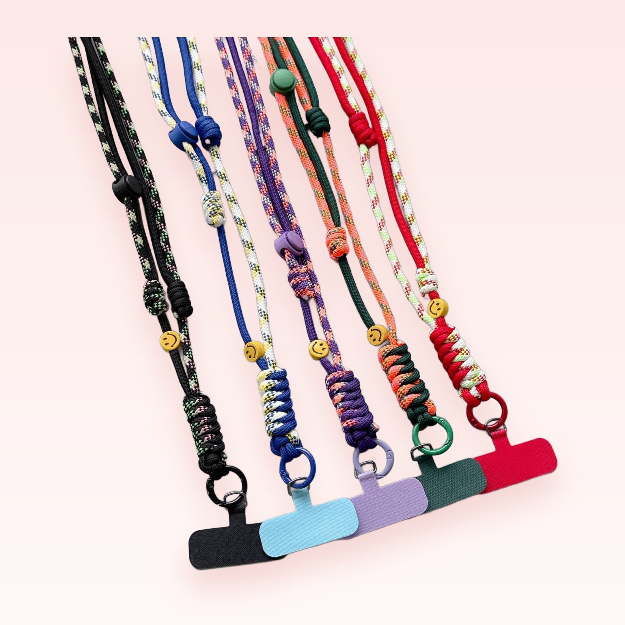 Aesthetic Braided Rope Phone Lanyard with Smiley Face Beads | Adjustable Crossbody Phone Strap