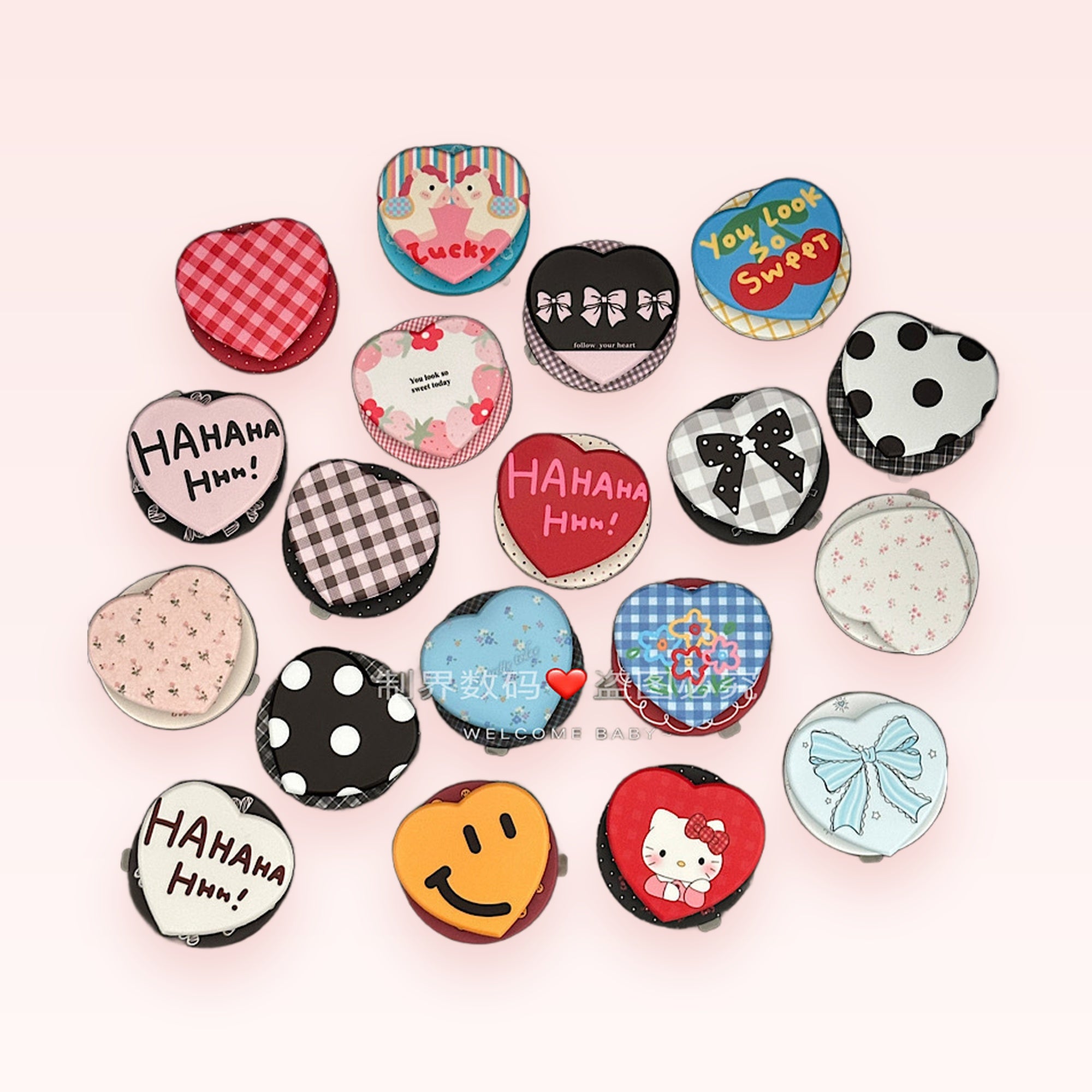 Assorted Heart & Round Kawaii Phone Grips | Cute Pop Socket Stands with Various Designs
