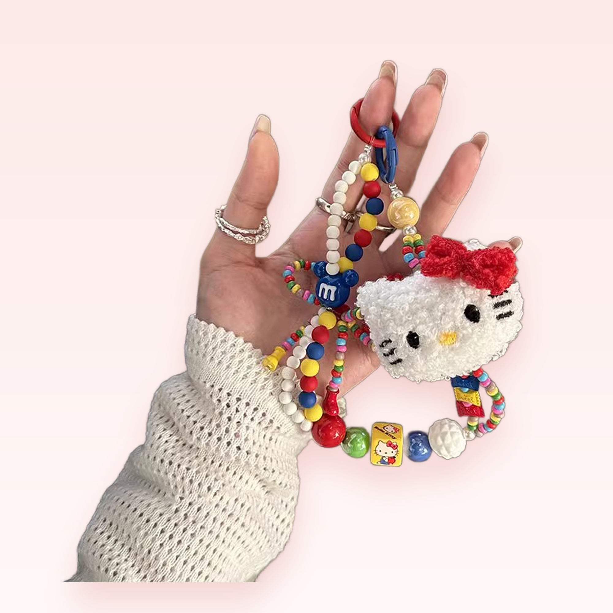 Kawaii Hello Kitty & M&M Beaded Phone Charm | Colorful Y2K Wrist Strap