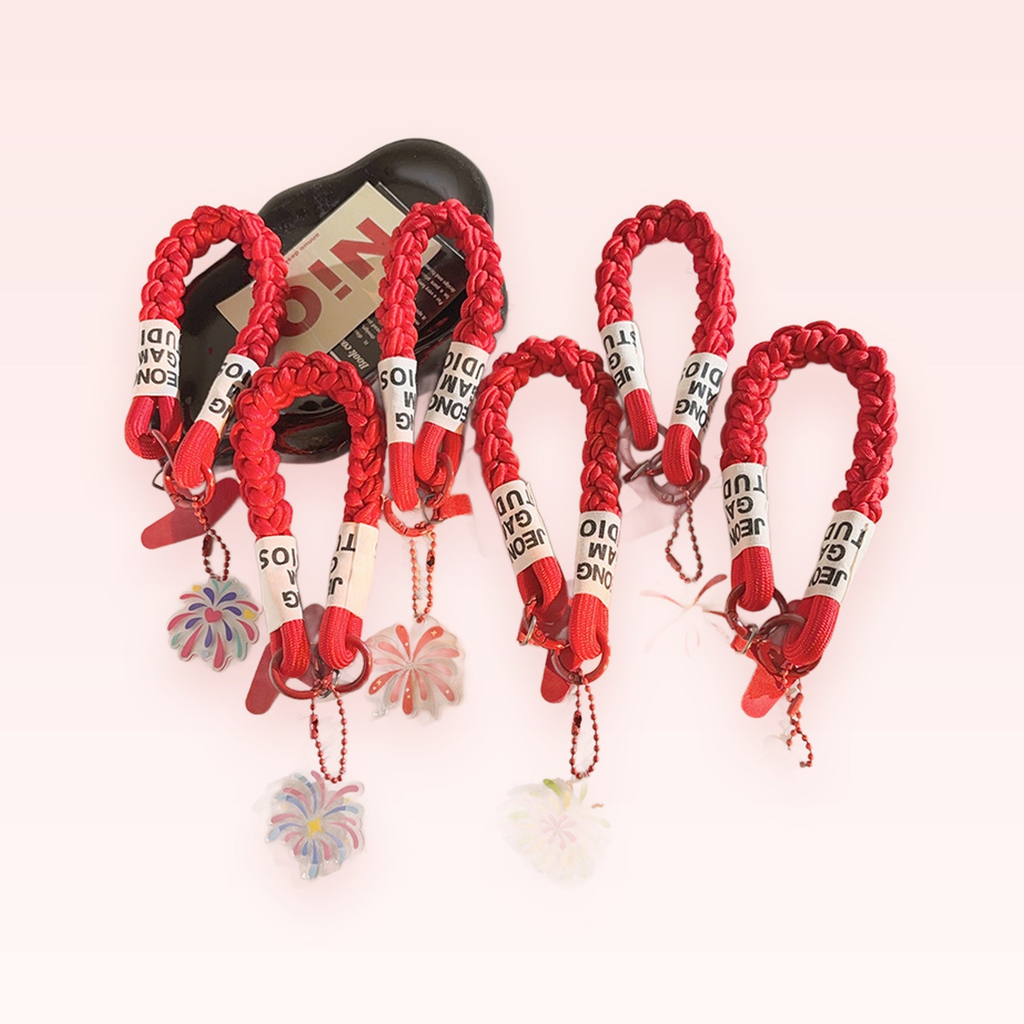 Red Braided Wrist Phone Charm Strap | Cute Firework Acrylic Pendant Lanyard