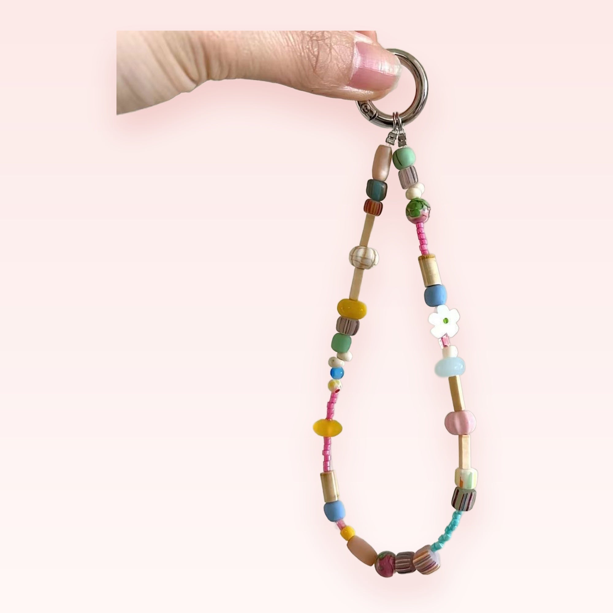 Aesthetic Pastel Beaded Phone Charm | Cute Mixed Bead Wrist Lanyard