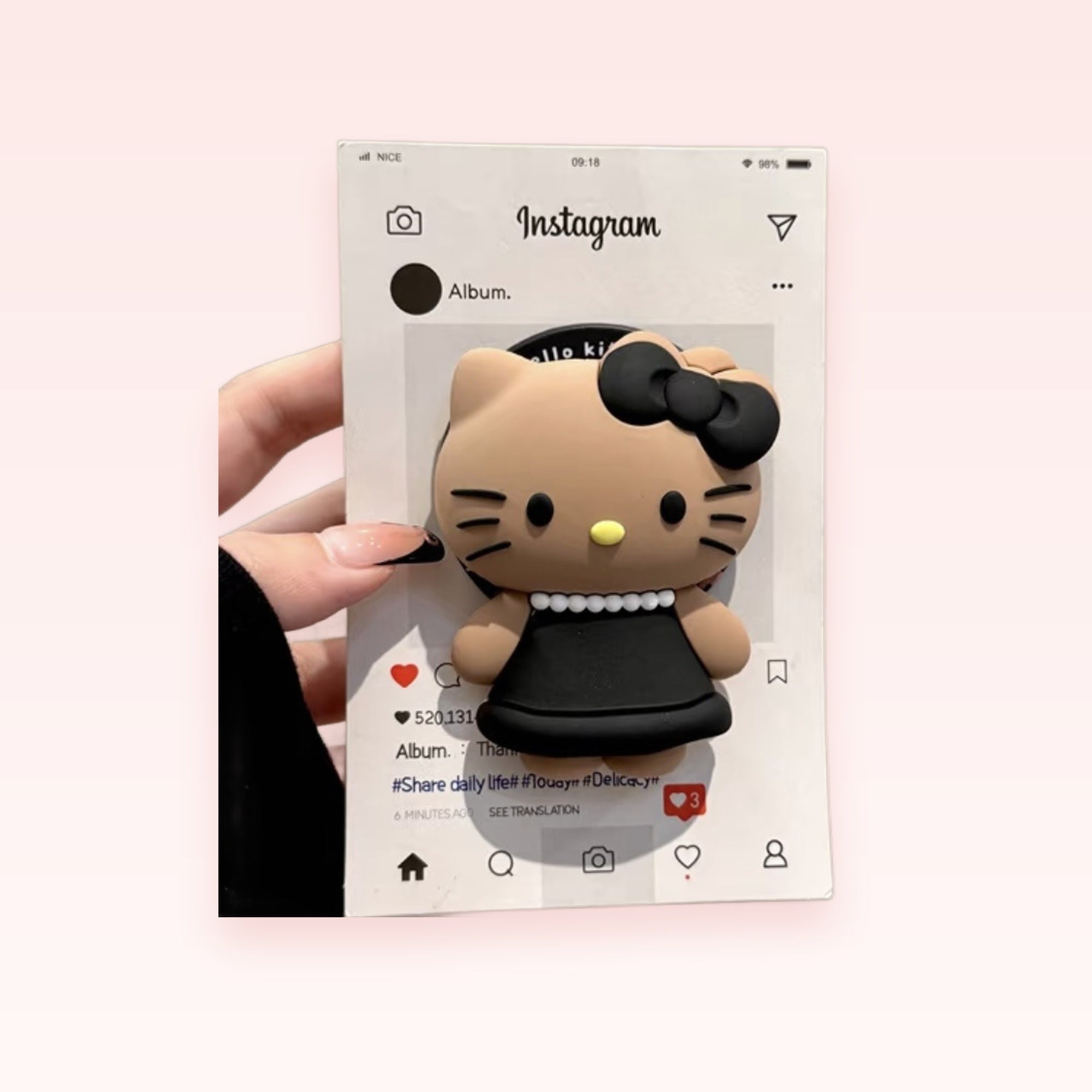 Kawaii Hello Kitty Black Dress Phone Grip | Cute Brown Pop Socket Stand