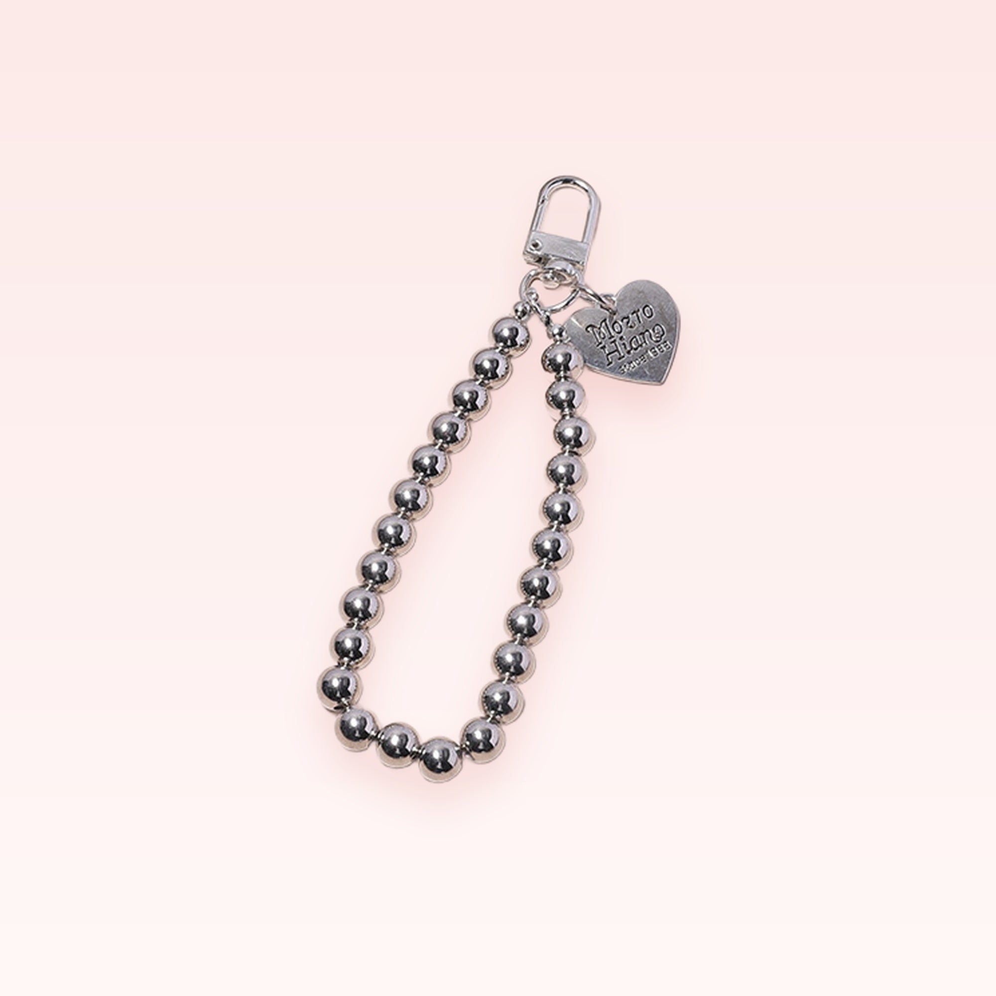 Silver Bead Phone Charm Strap | Cute Heart Keychain Lanyard