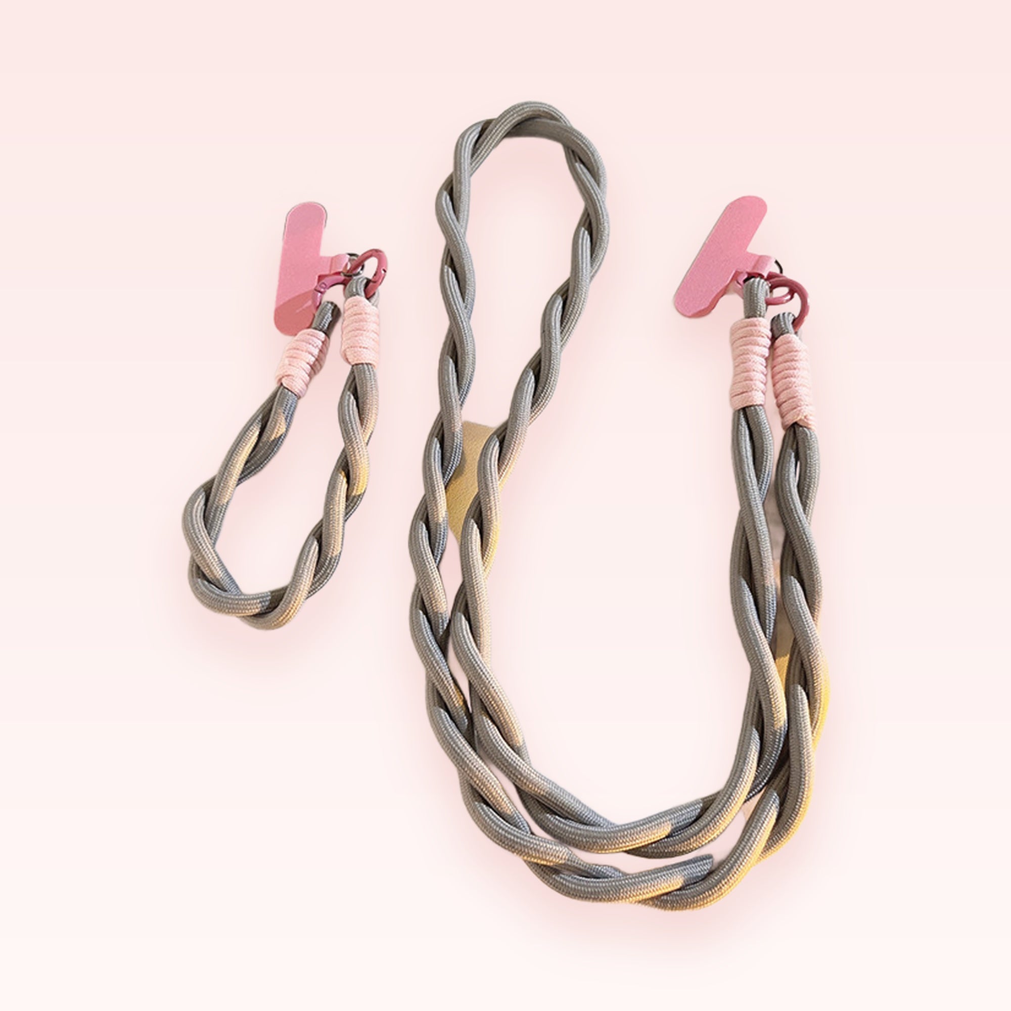 Braided Grey & Pink Phone Lanyard | Cute Wrist Strap for Phone