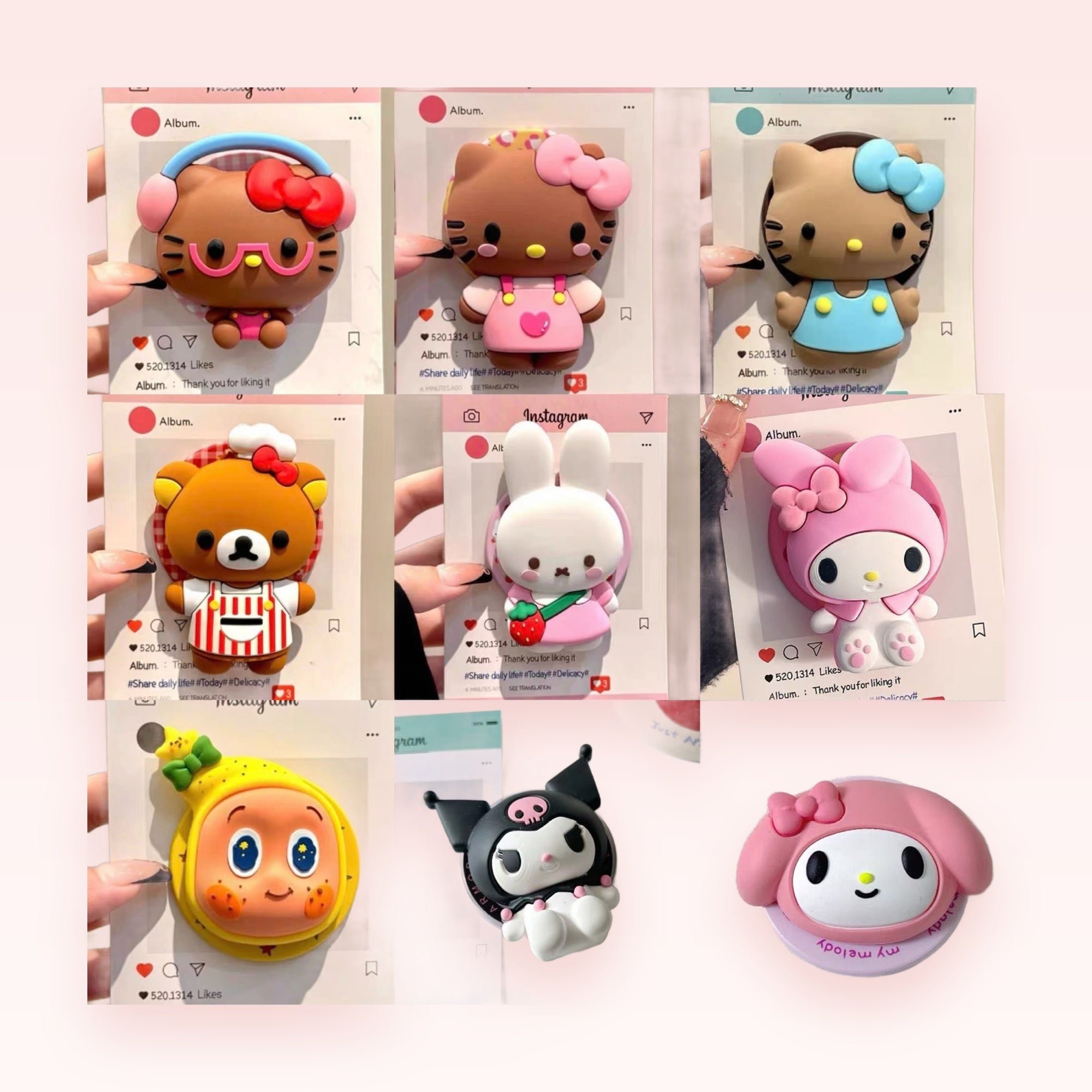 Kawaii Sanrio & Rilakkuma Character Phone Grip | Cute Silicone Pop Socket Stand