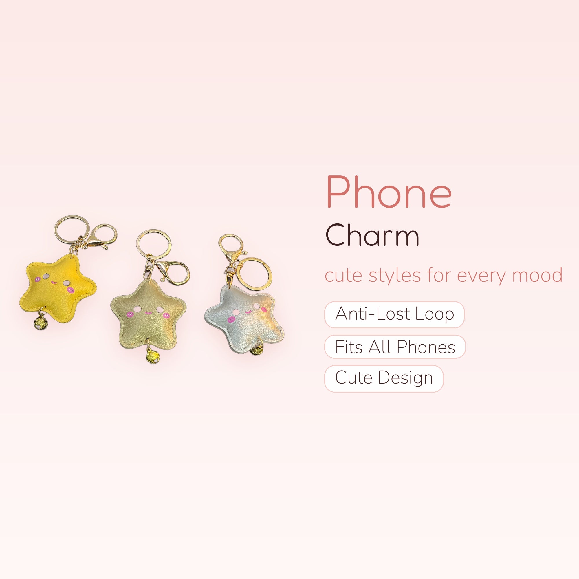 Kawaii Star Bell Phone Charm | Cute Puffy Star Keychain for Bags