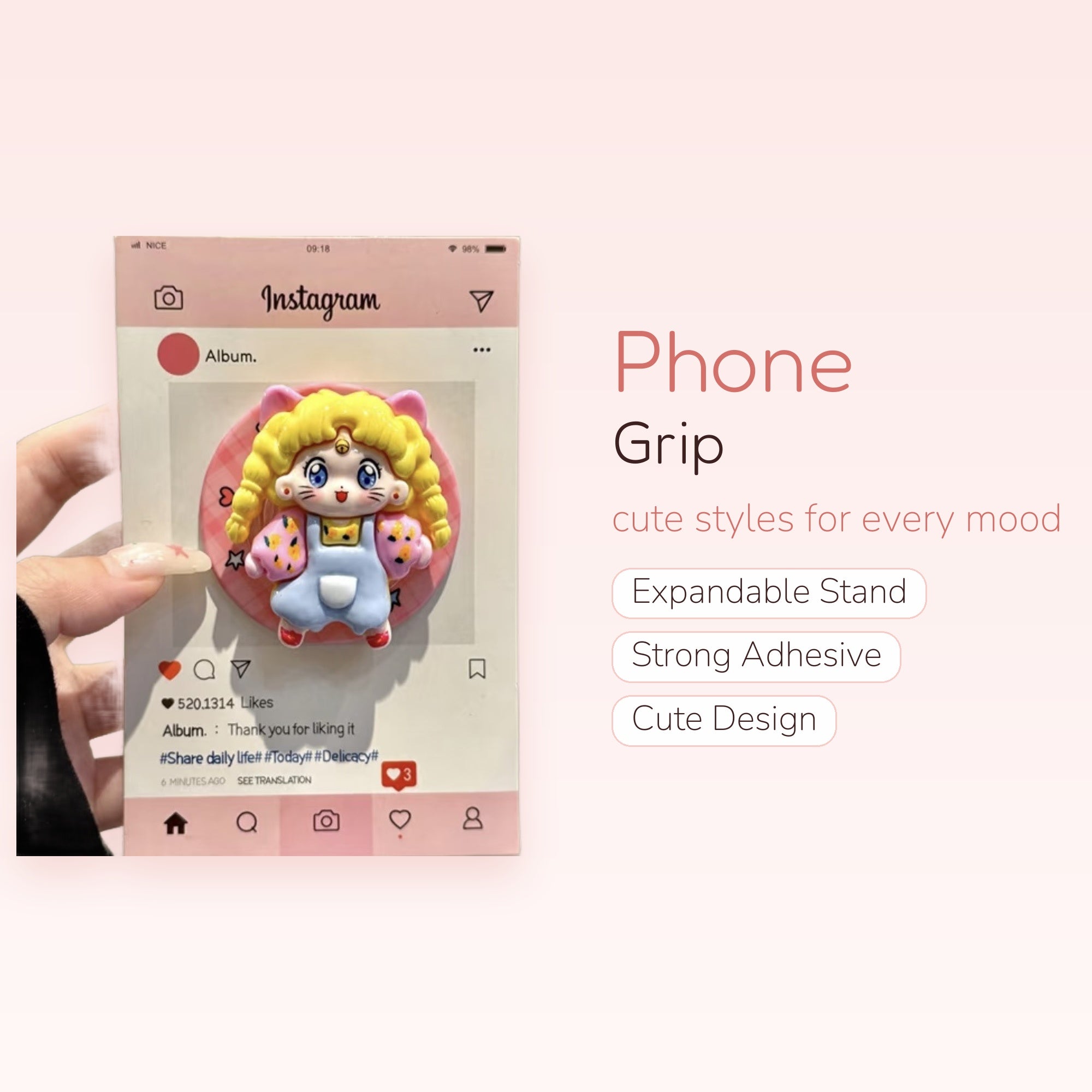 Kawaii Sailor Moon Cat Girl Phone Grip | Cute Anime Pop Socket Stand
