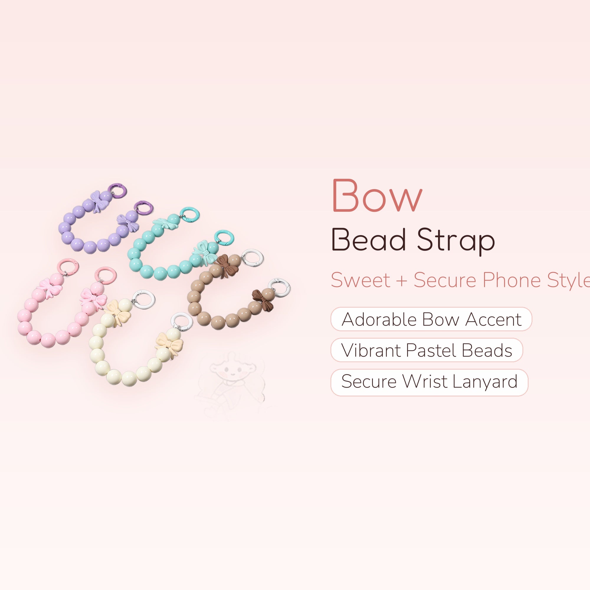 Kawaii Bow Bead Phone Charm Strap | Cute Wrist Lanyard