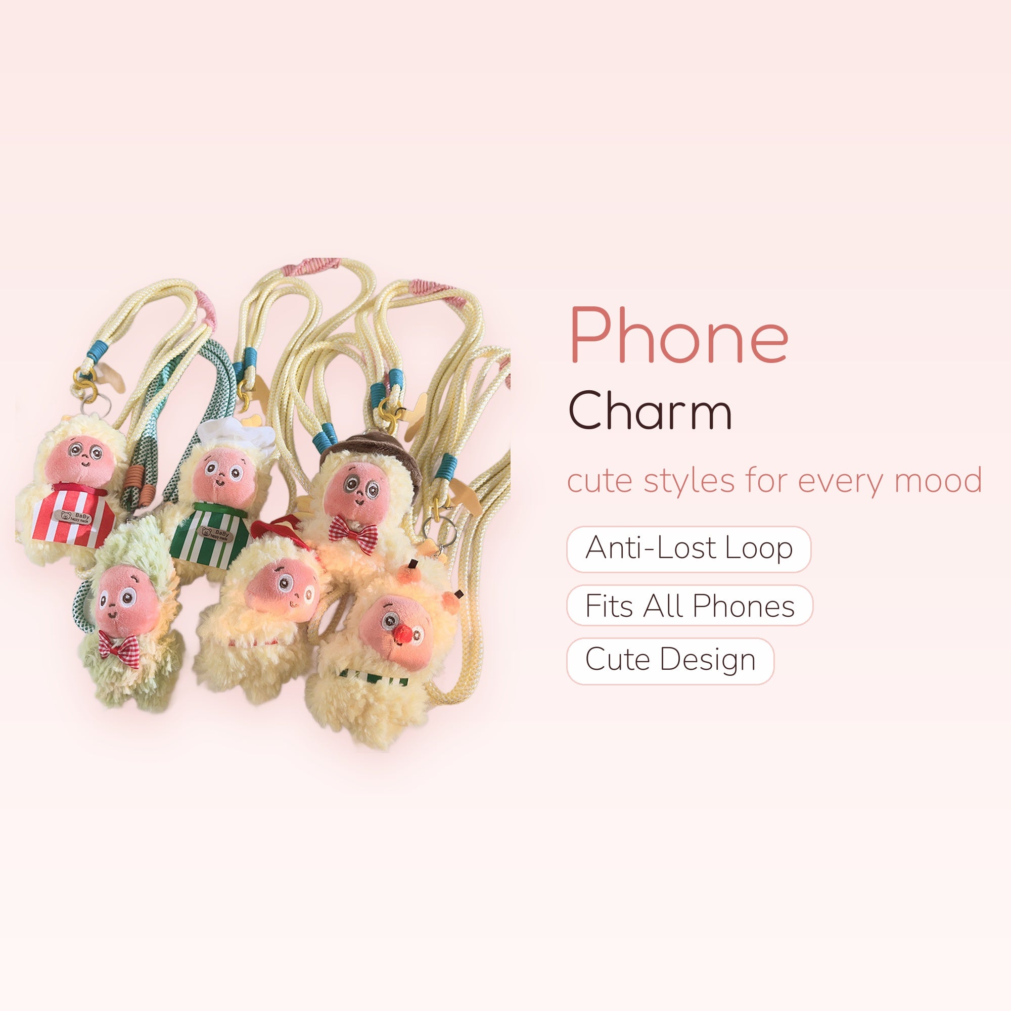 Kawaii Fluffy Sheep Phone Charm Lanyard | Cute Plush Animal Neck Strap