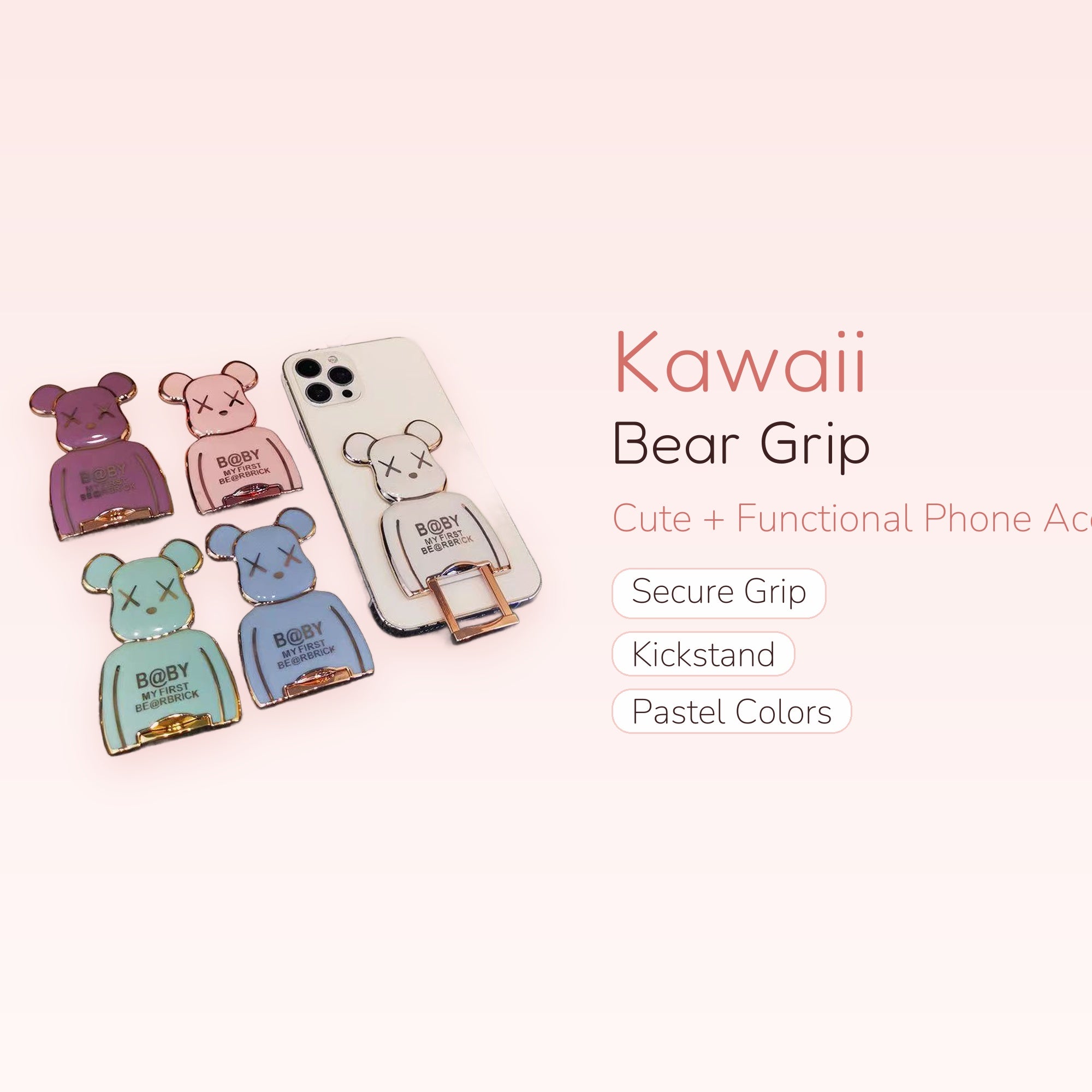 Kawaii Bear Phone Grip & Stand | Cute Pastel Phone Holder
