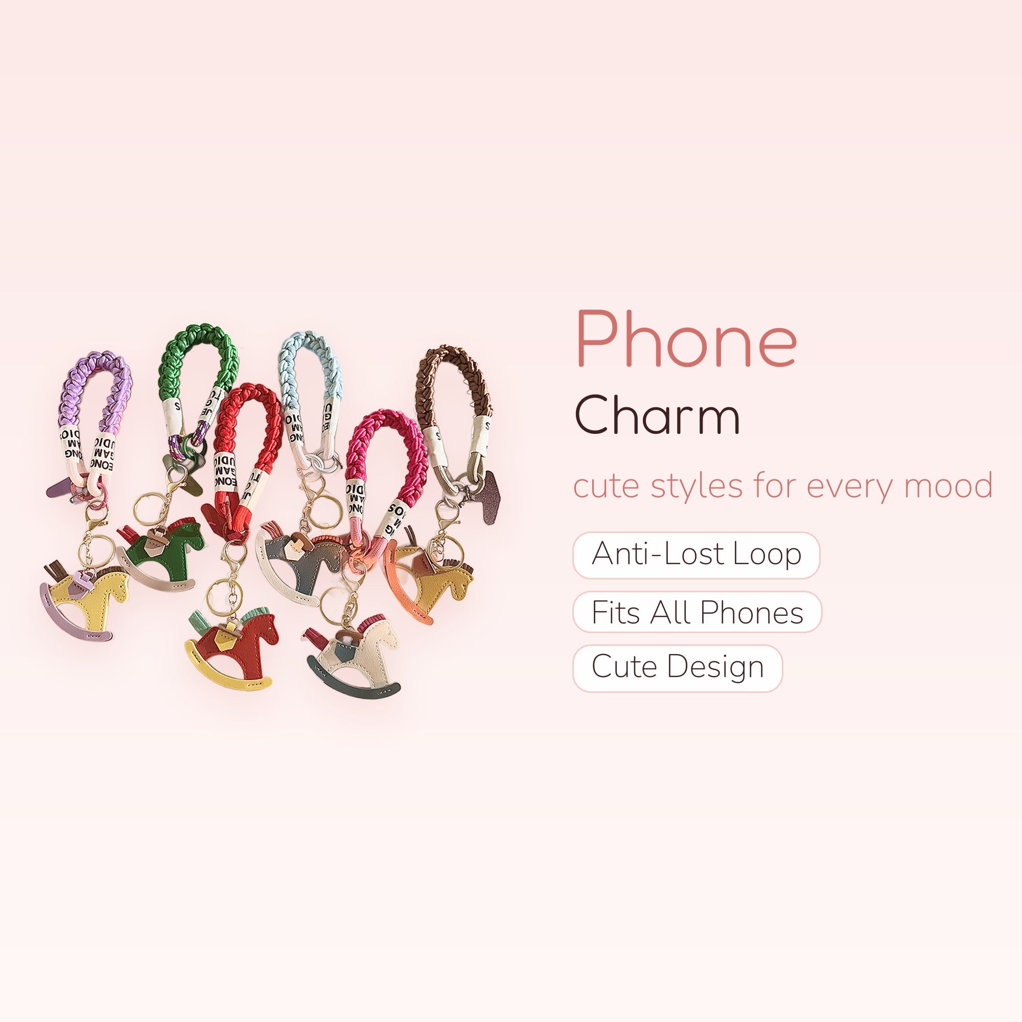 Braided Rope Rocking Horse Phone Charm | Kawaii Wrist Strap Keychain