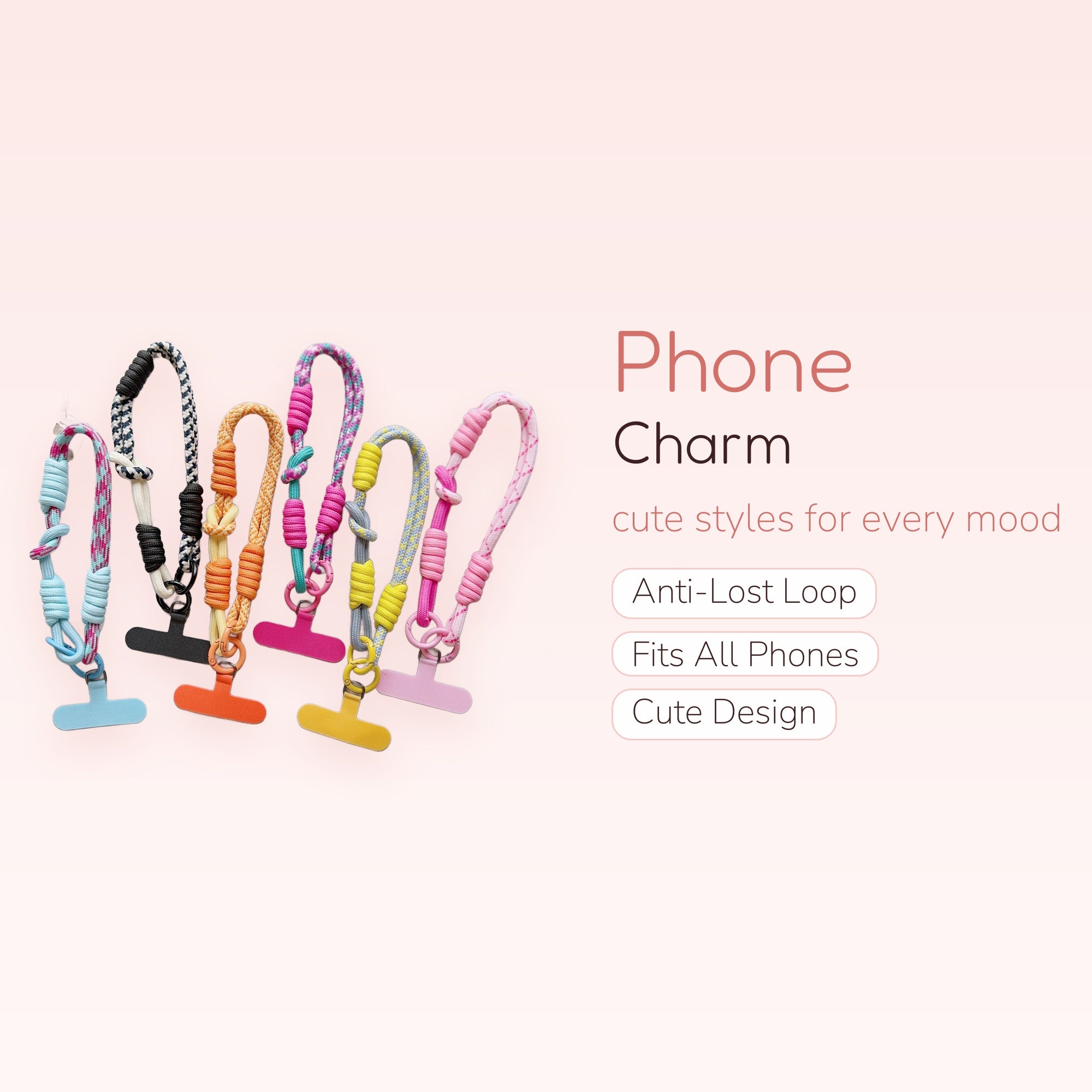 Colorful Braided Rope Phone Charm Straps | Aesthetic Wrist Lanyards with T-Tabs