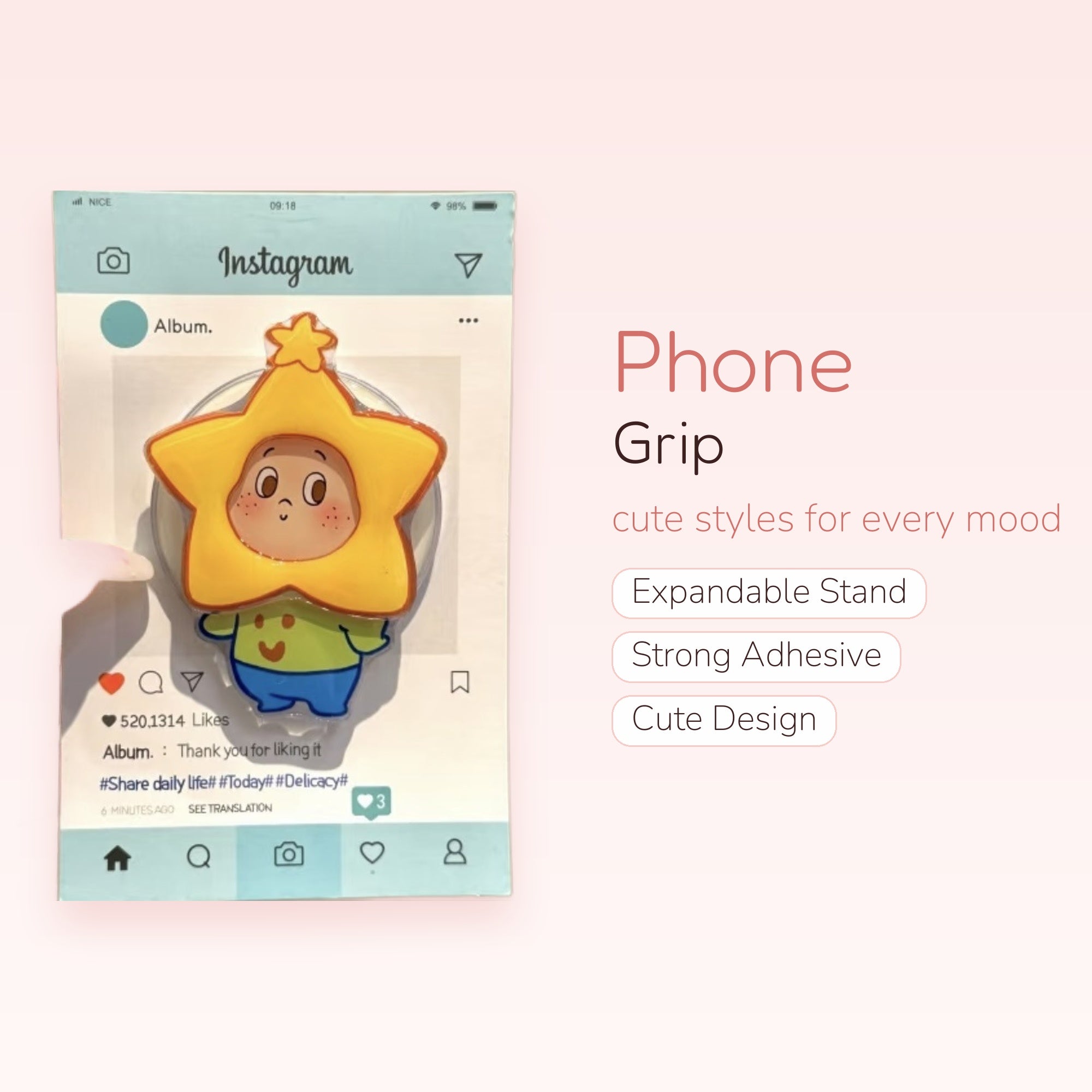 Cute Star Character Phone Grip | Kawaii Yellow Star Pop Socket Stand