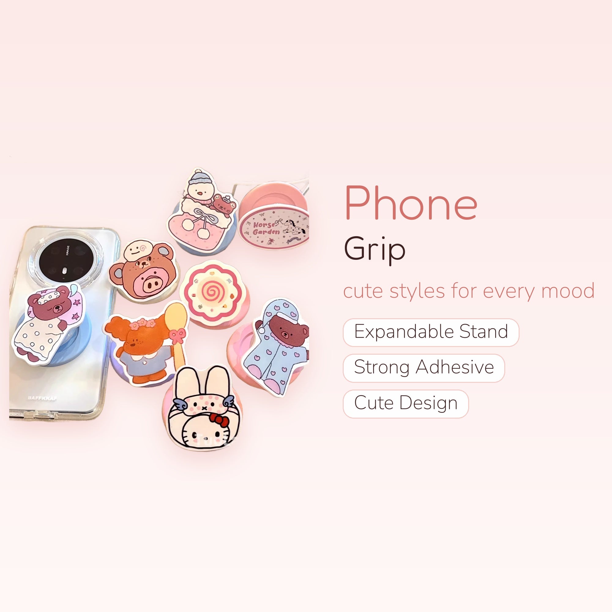 Kawaii Cartoon Animal Phone Grip | Cute Bear & Bunny Pop Socket Stand