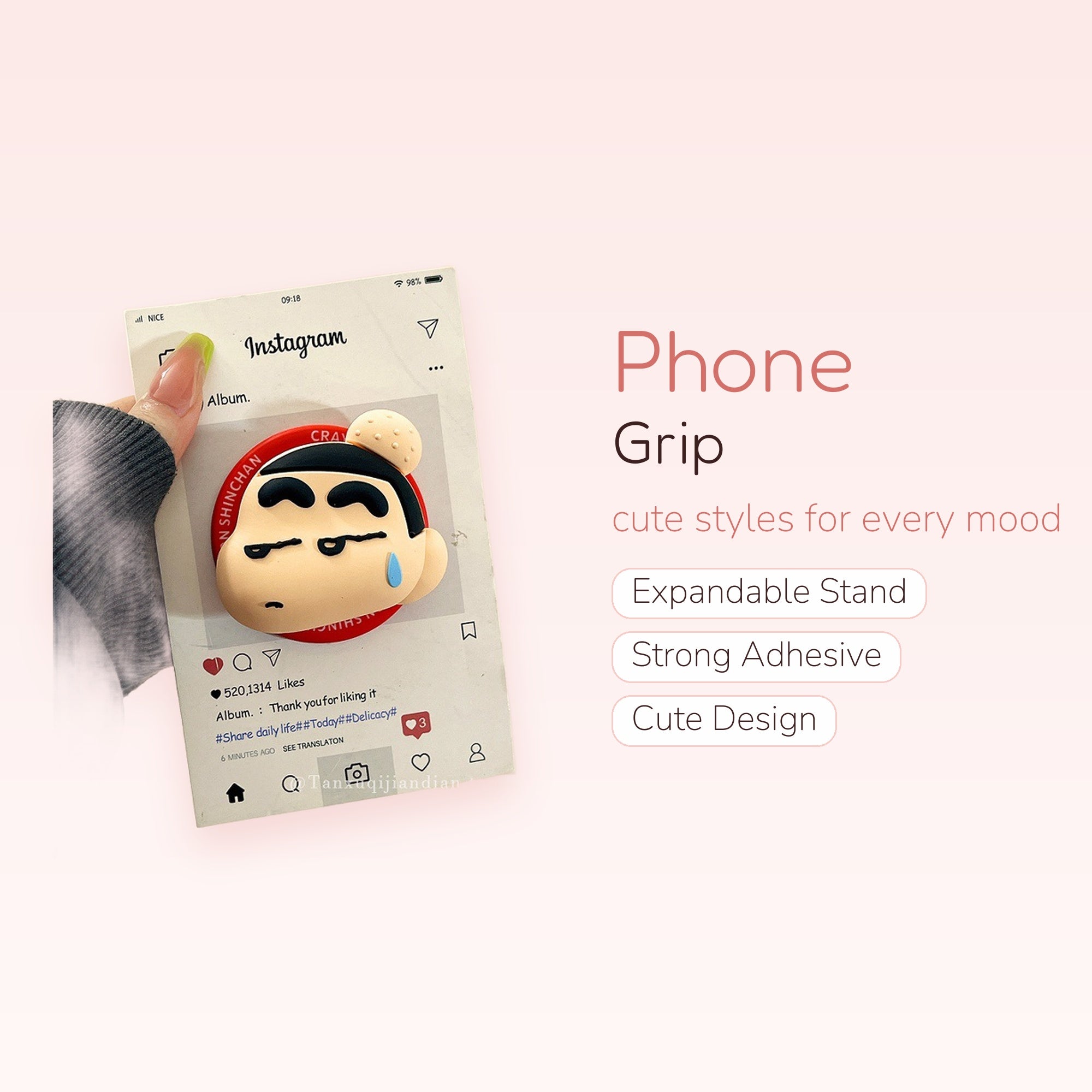 Crayon Shin-chan Crying Face Phone Grip | Kawaii Anime Pop Socket Stand