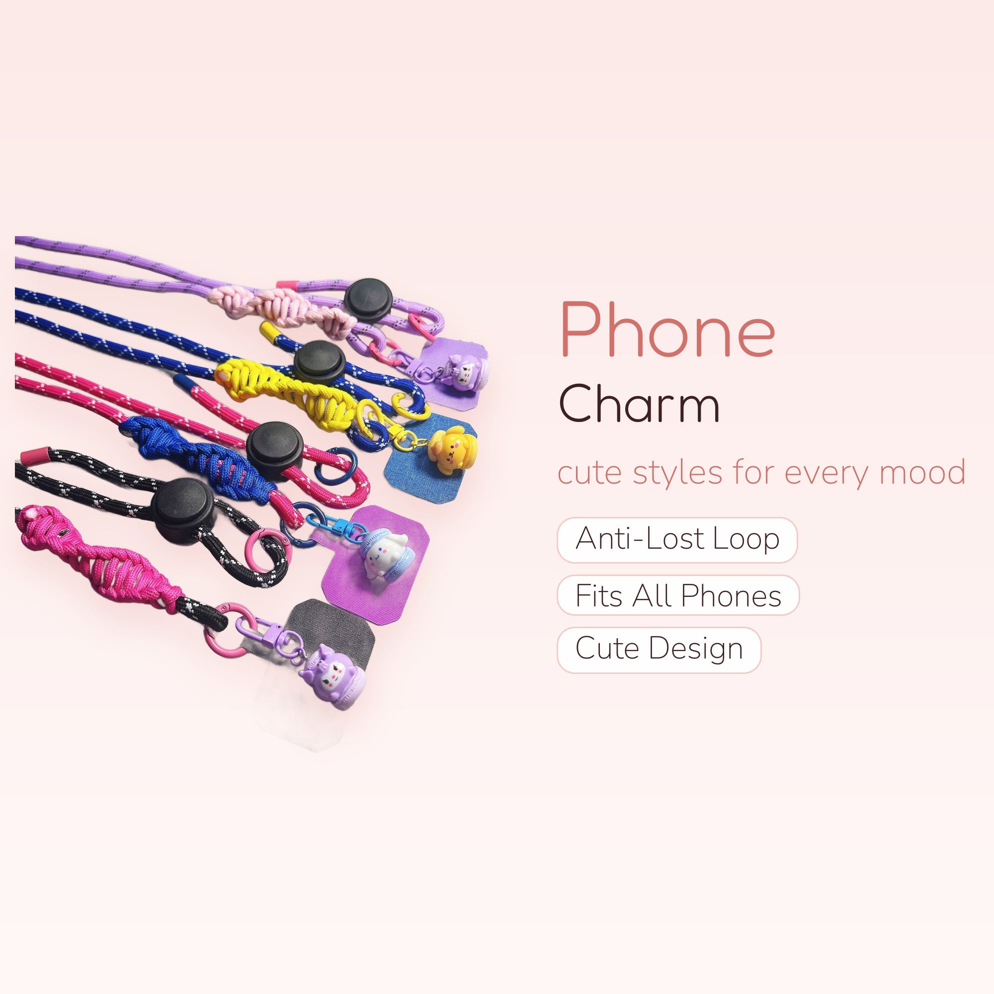 Colorful Braided Paracord Phone Charm Lanyard | Cute Animal Charm Phone Strap