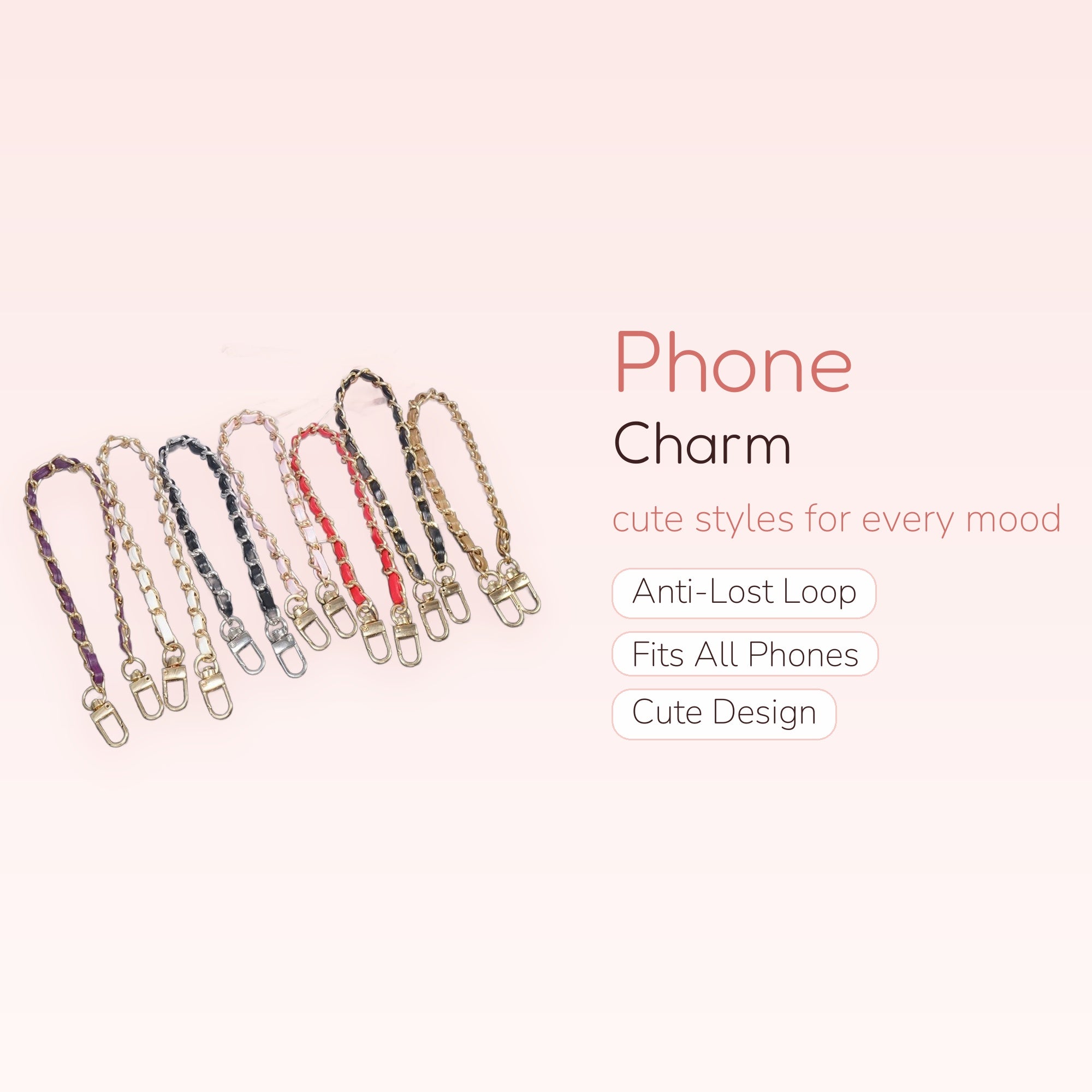 Chic Gold Chain & Leather Phone Charm Strap | Elegant Wrist Lanyard in Multiple Colors
