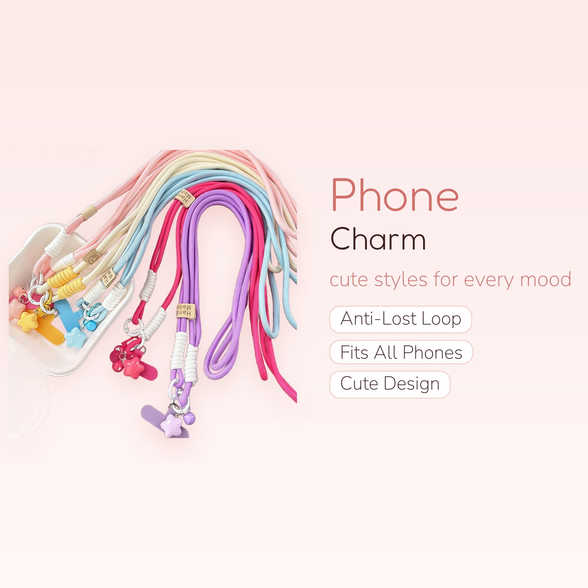 Pastel Star & Bell Phone Charm Lanyard | Cute Adjustable Crossbody Phone Strap