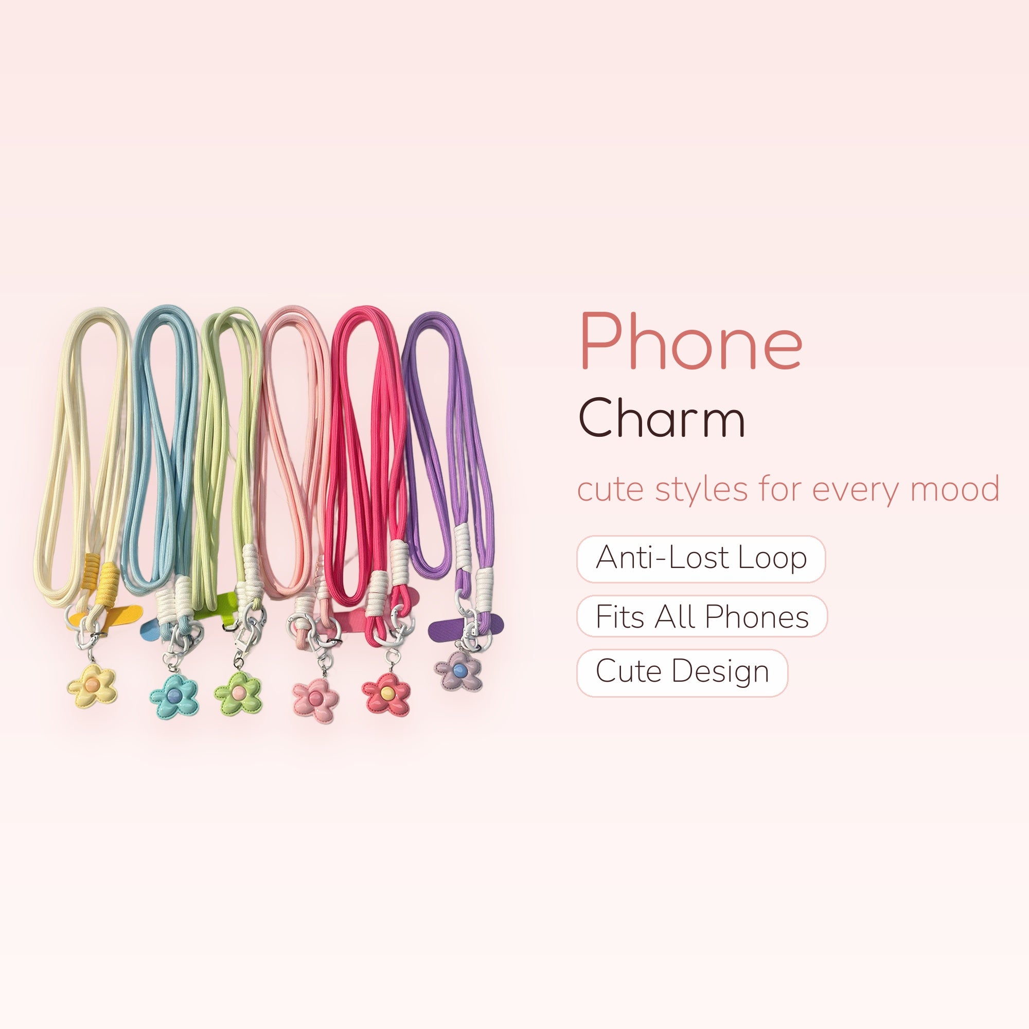 Pastel Flower Phone Lanyard Strap | Cute Silicone Charm Phone Holder
