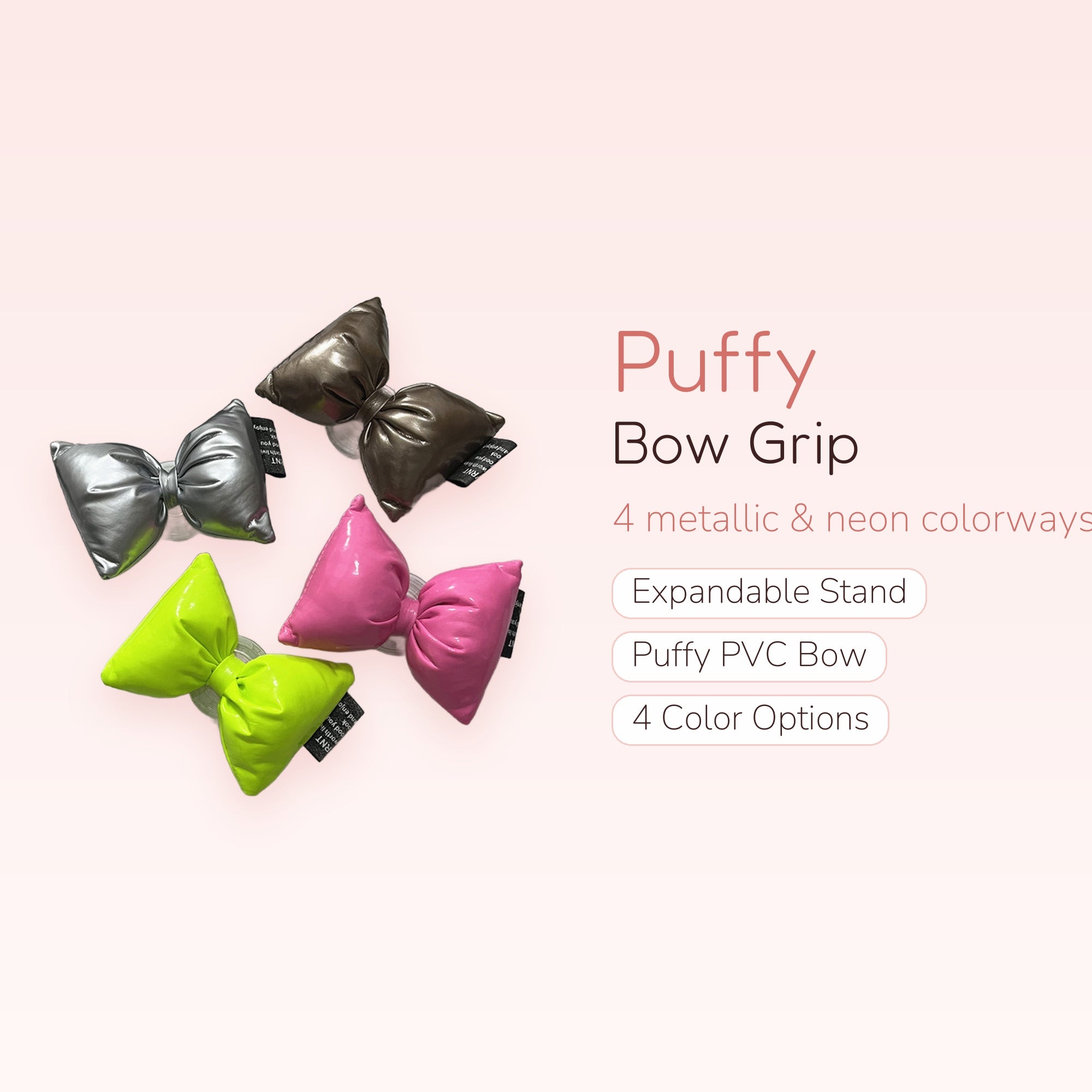 Puffy Bow Phone Grip | Metallic PVC Expandable Stand