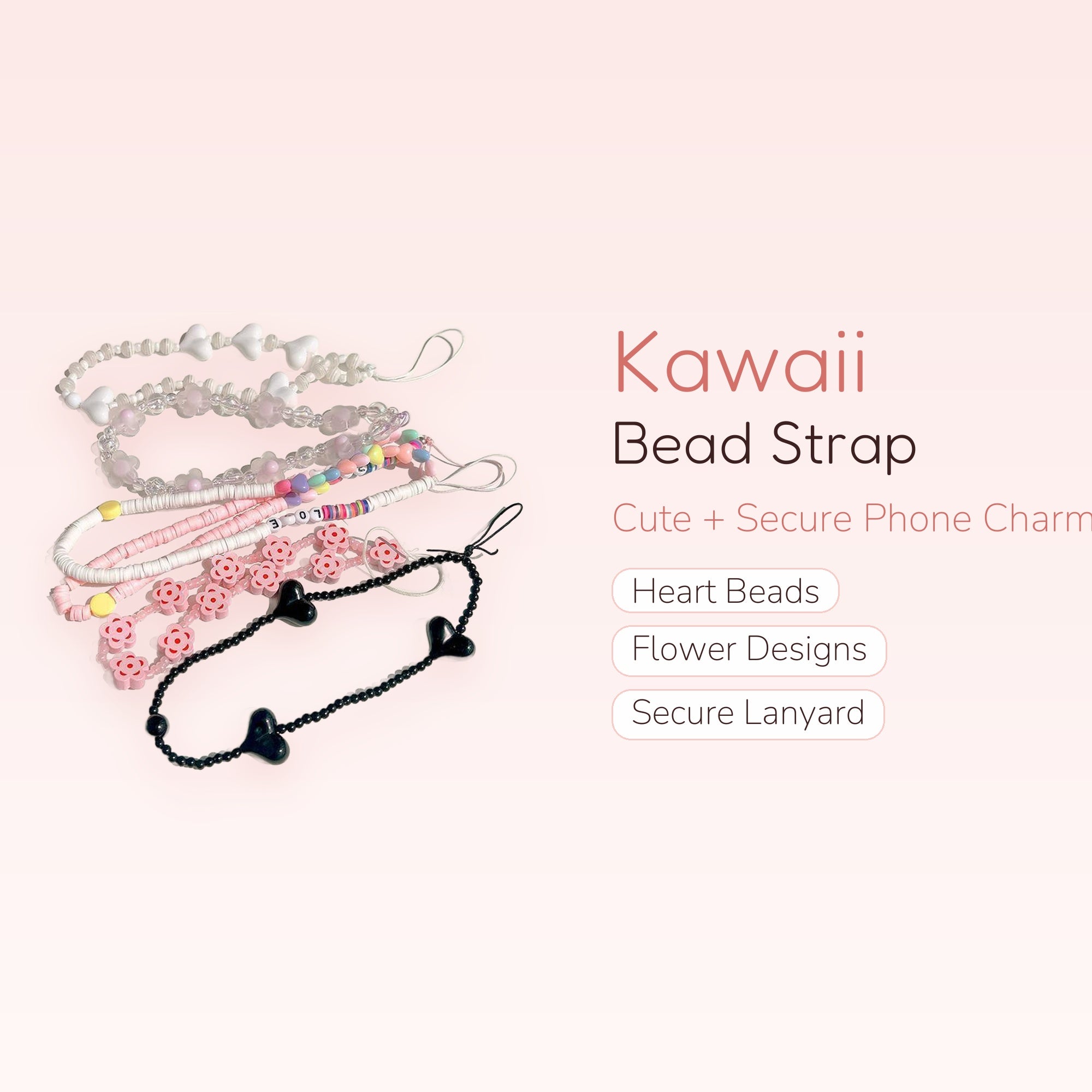 Kawaii Beaded Phone Charm Strap | Cute Wrist Lanyard